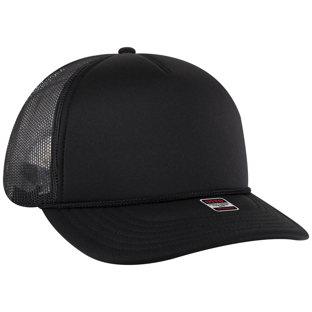 Right View of 003 - Black OTTO CAP 5 Panel Pro Style Mesh Back Trucker Hat
