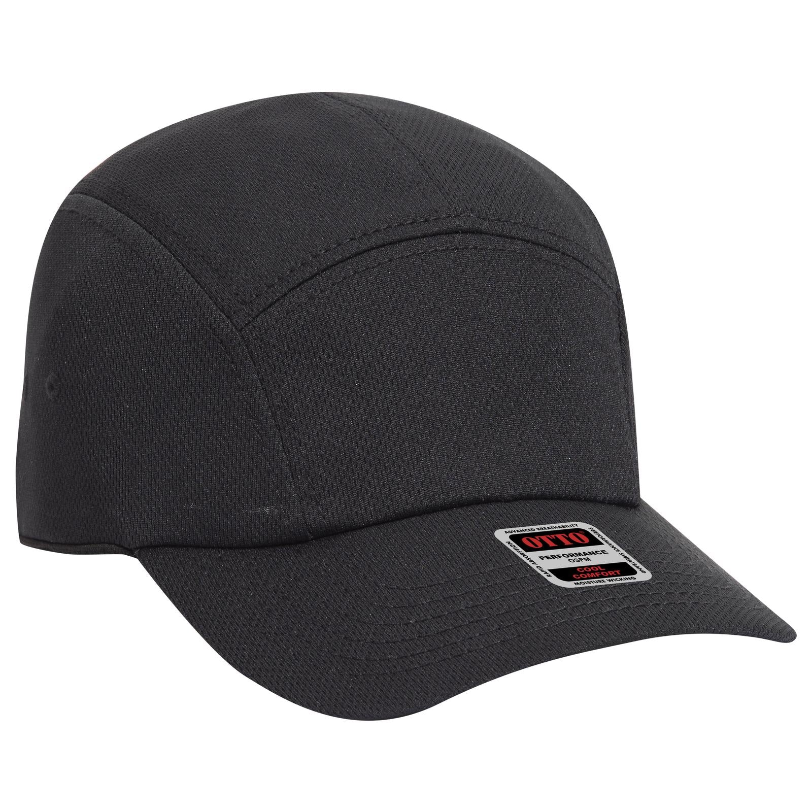 Front View of 003 - Black OTTO CAP 5 Panel Running Cap