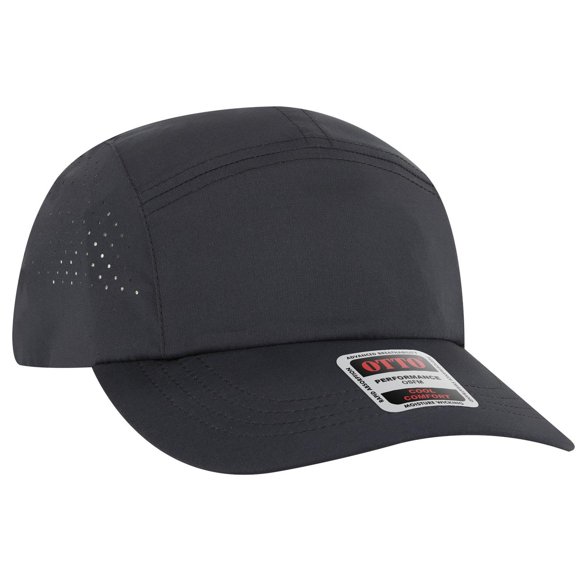 Right View of 003 - Black OTTO CAP 5 Panel Running Hat w/ Elastic Soft Visor