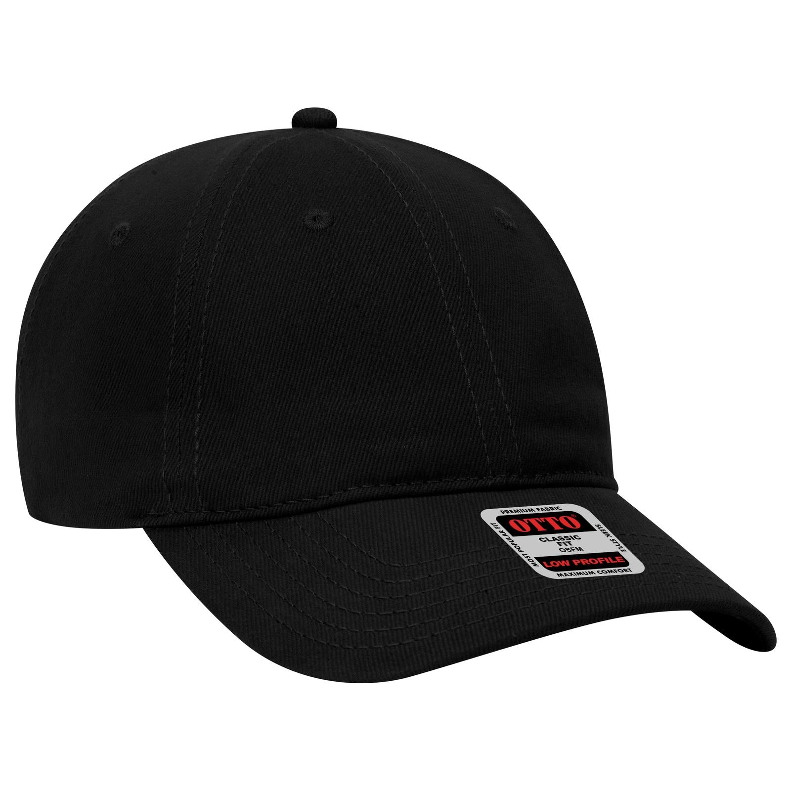 Front View of 003 - Black OTTO CAP 6 Panel Low Profile Baseball Cap
