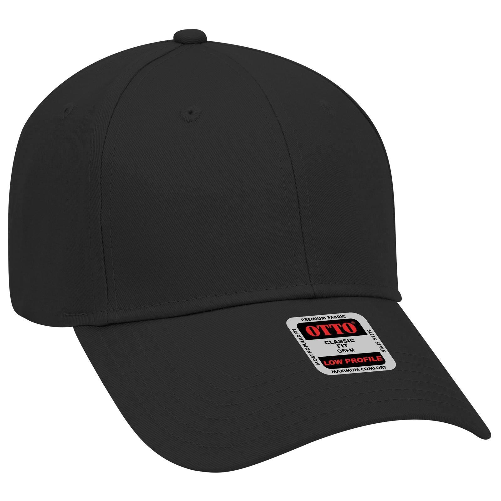 Front View of 003 - Black OTTO CAP 6 Panel Low Profile Baseball Cap