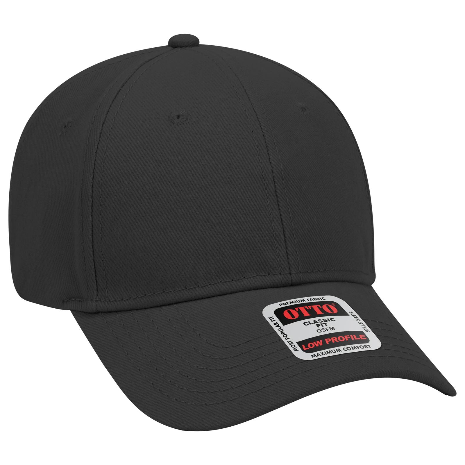 Front View of 003 - Black OTTO CAP 6 Panel Low Profile Baseball Cap