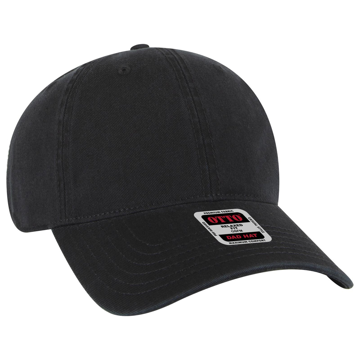 Right View of 003 - Black OTTO CAP 6 Panel Low Profile Dad Hat