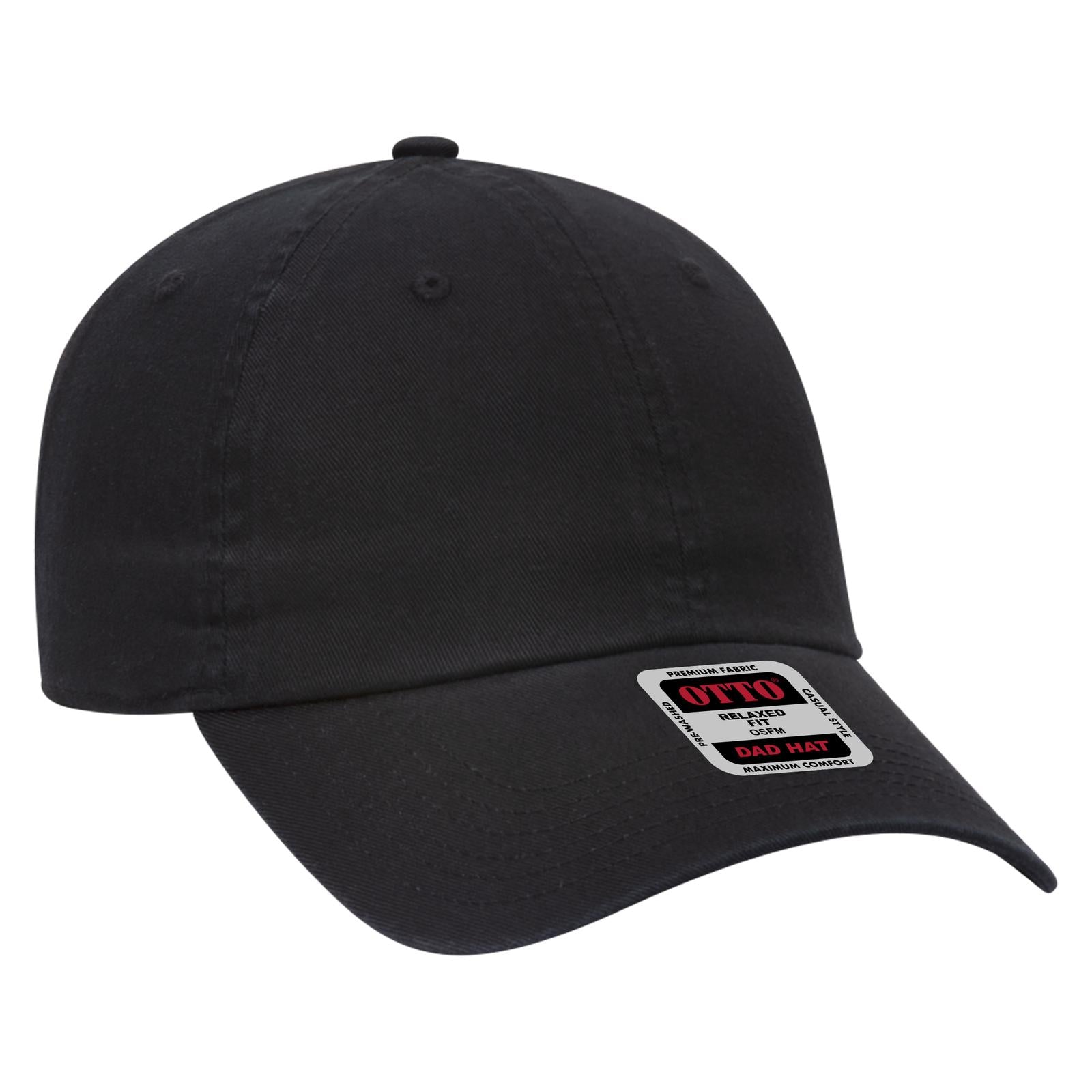 Front View of 003 - Black OTTO CAP 6 Panel Low Profile Dad Hat