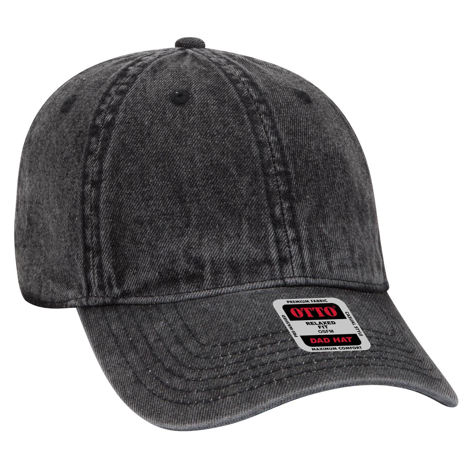 Front View of 003 - Black OTTO CAP 6 Panel Low Profile Dad Hat