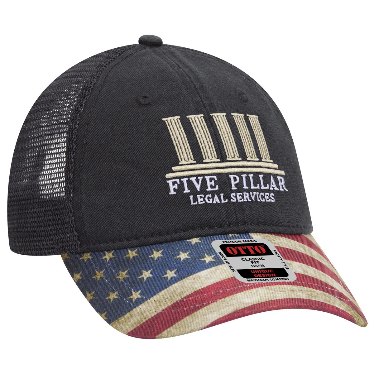 Right View of 003 - Black OTTO CAP 6 Panel Low Profile Mesh Back Trucker Dad Hat