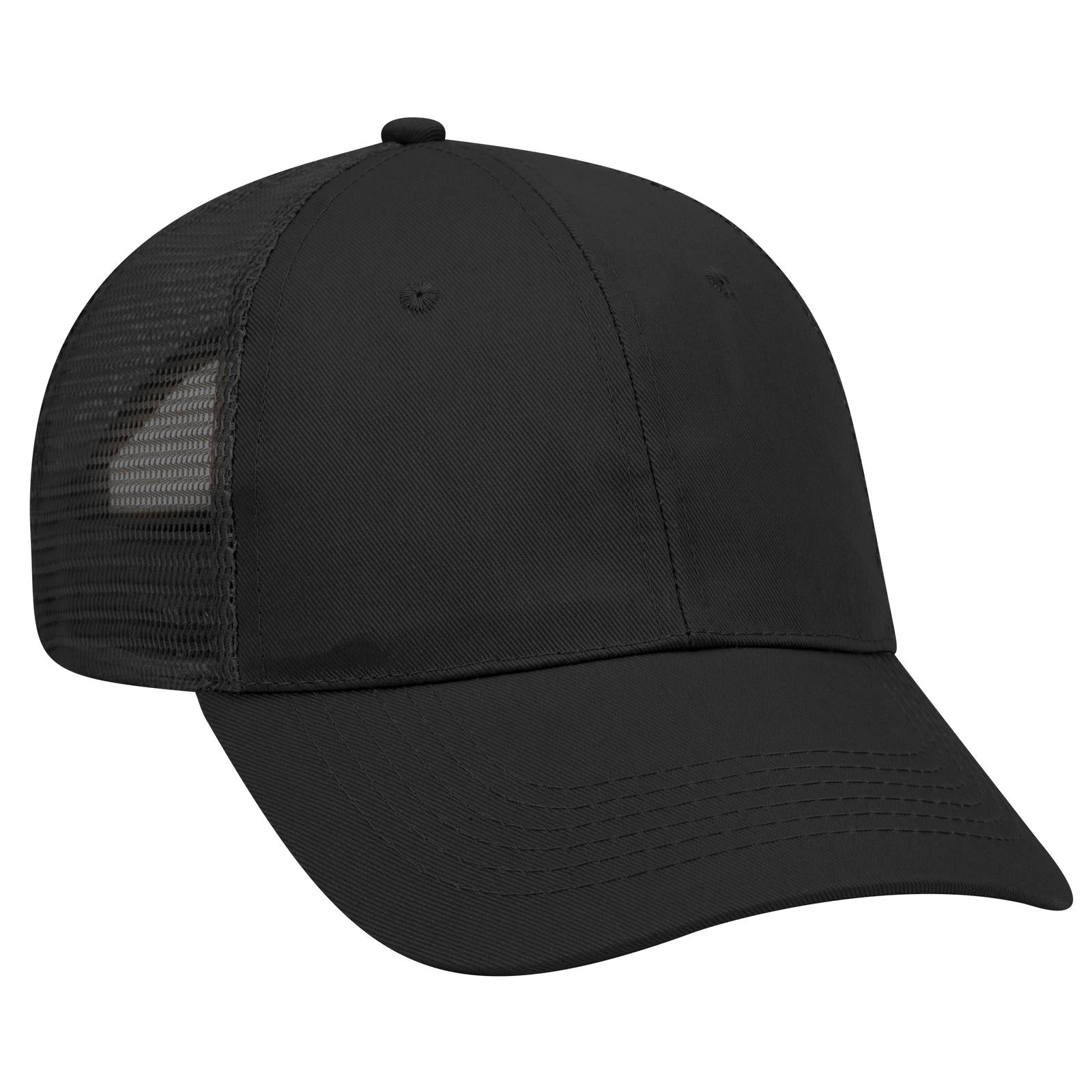 Right View of 003 - Black OTTO CAP 6 Panel Low Profile Mesh Back Trucker Hat