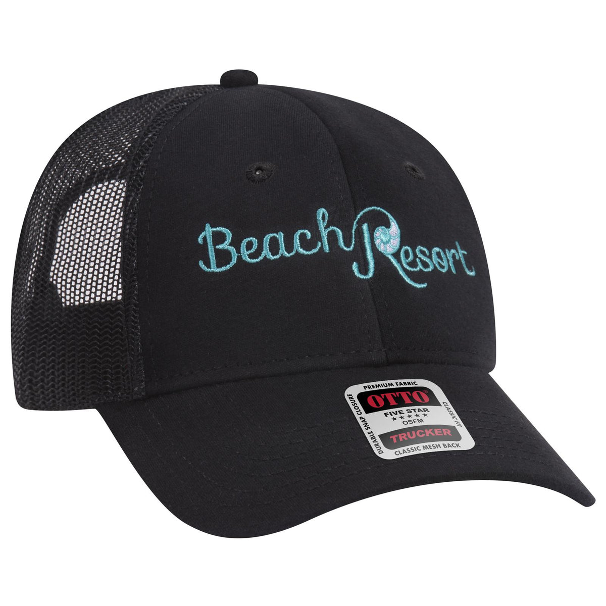 Right View of 003 - Black OTTO CAP 6 Panel Low Profile Mesh Back Trucker Hat