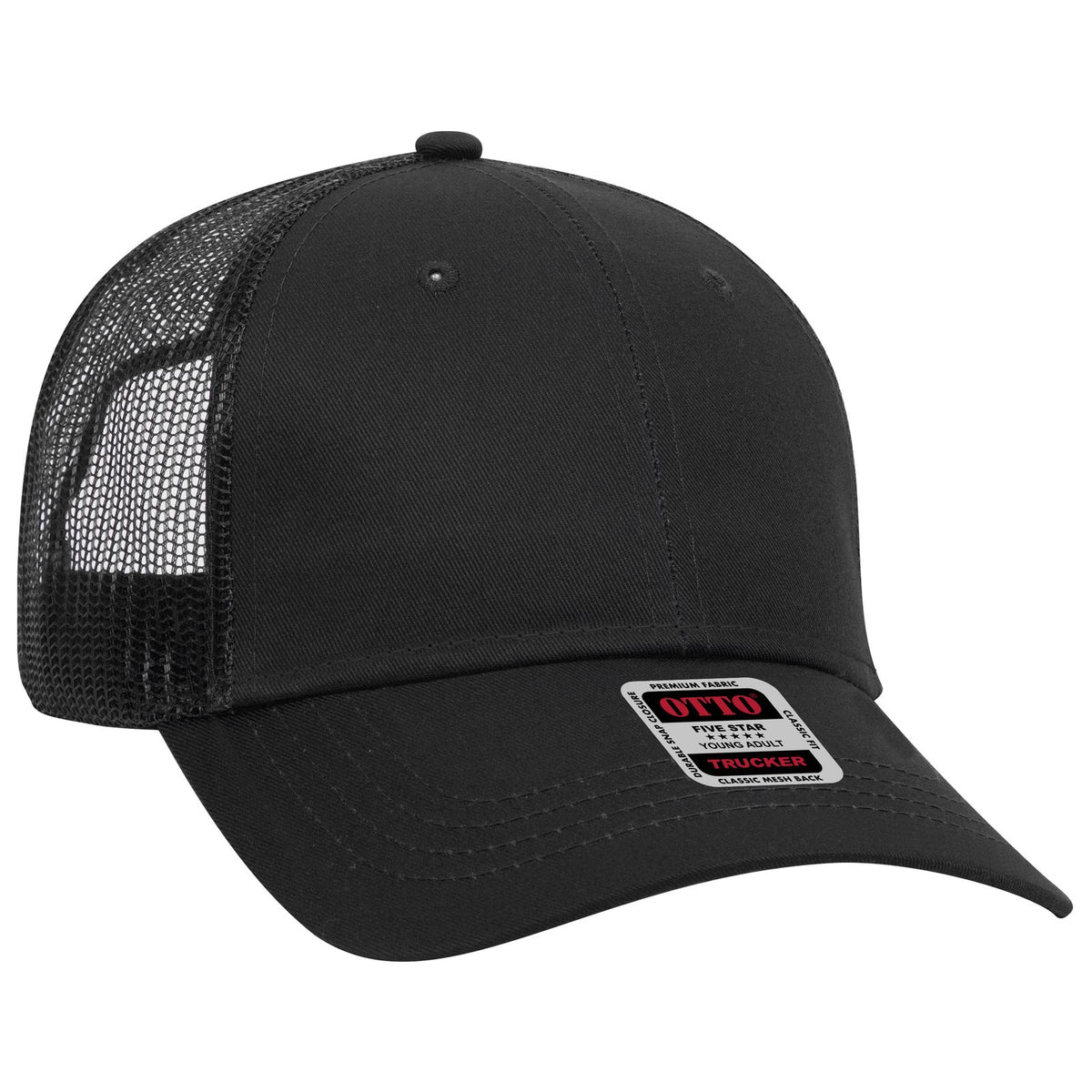 Right View of 003 - Black OTTO CAP 6 Panel Low Profile Mesh Back Trucker Hat