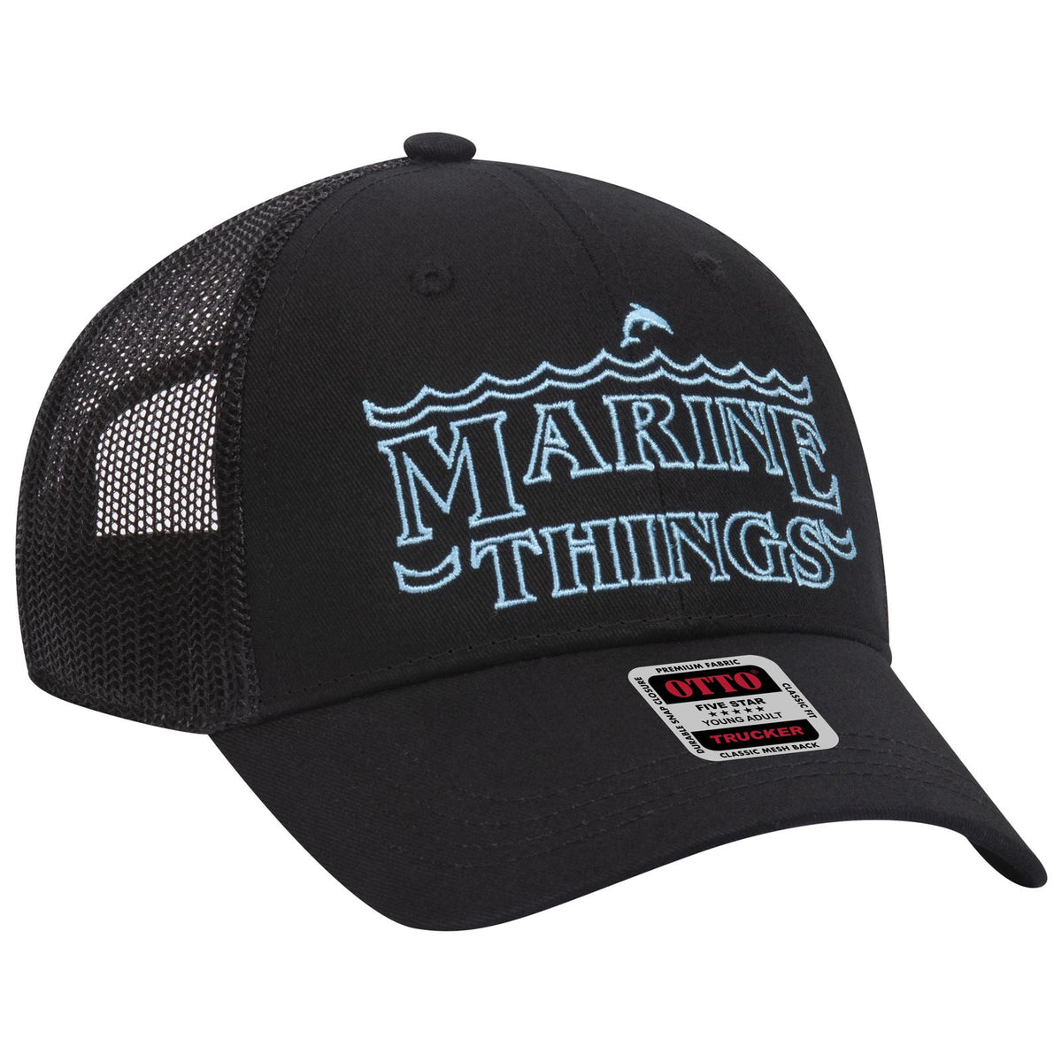 Right View of 003 - Black OTTO CAP 6 Panel Low Profile Mesh Back Trucker Hat