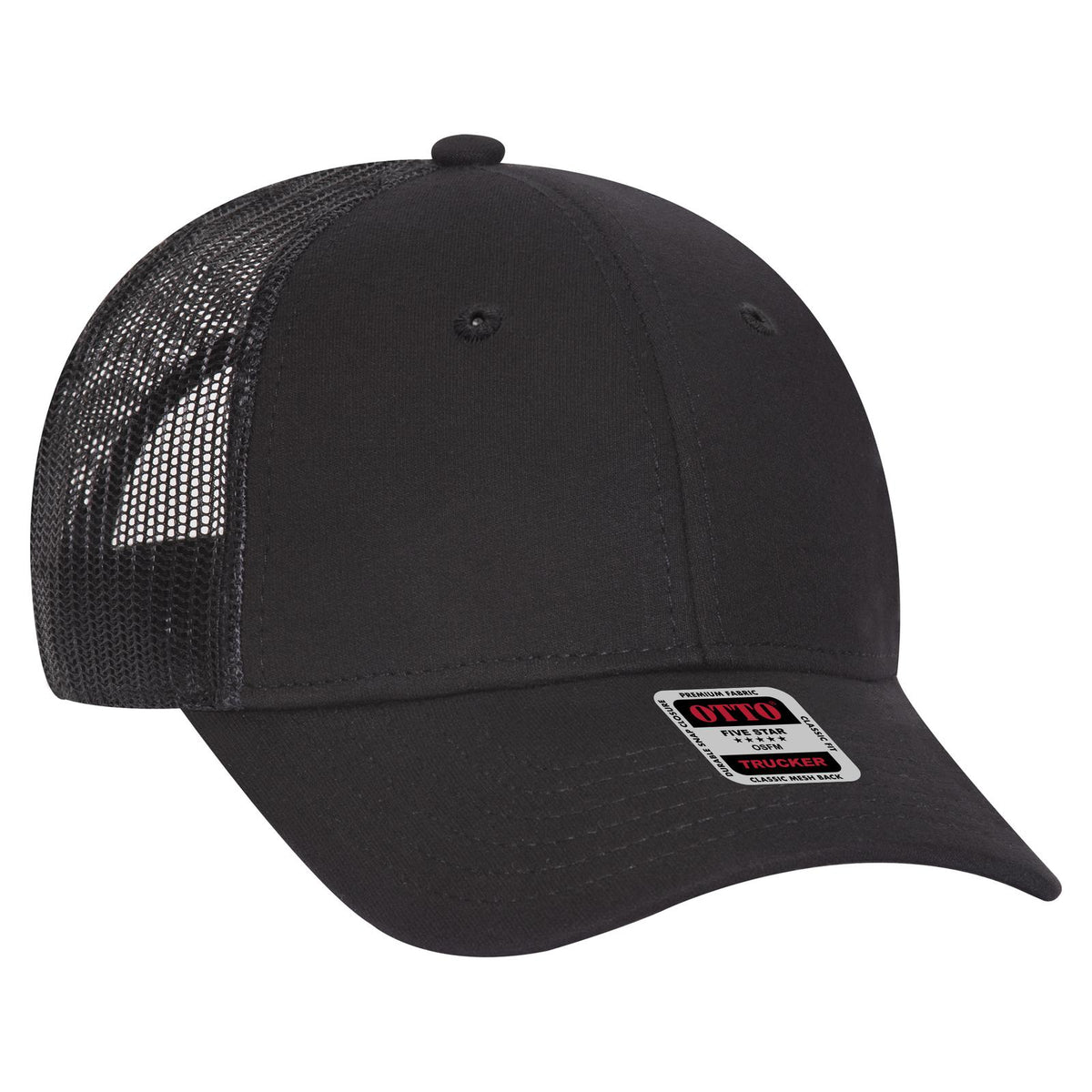 Right View of 003 - Black OTTO CAP 6 Panel Low Profile Mesh Back Trucker Hat