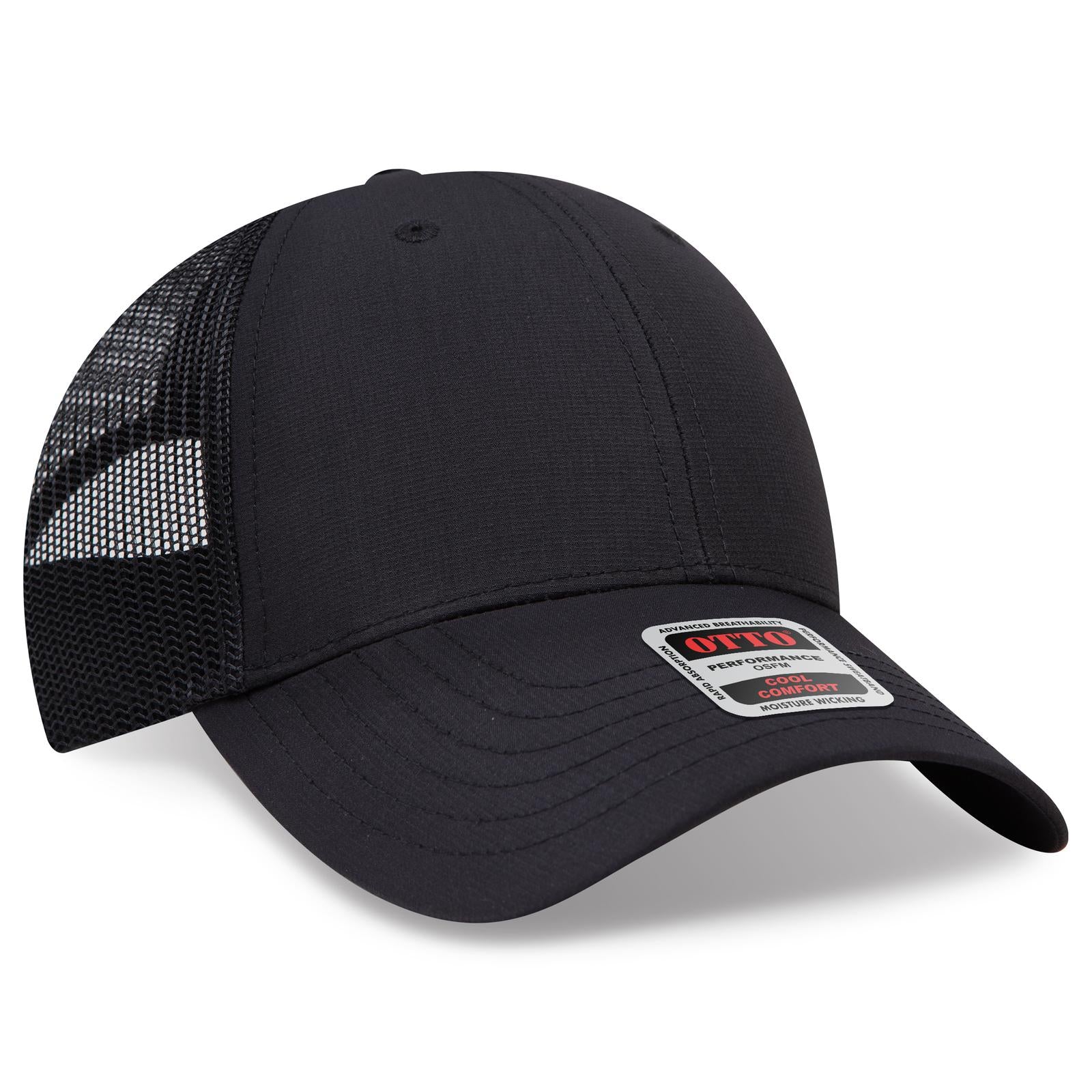 Right View of 003 - Black OTTO CAP 6 Panel Low Profile Mesh Back Trucker Hat