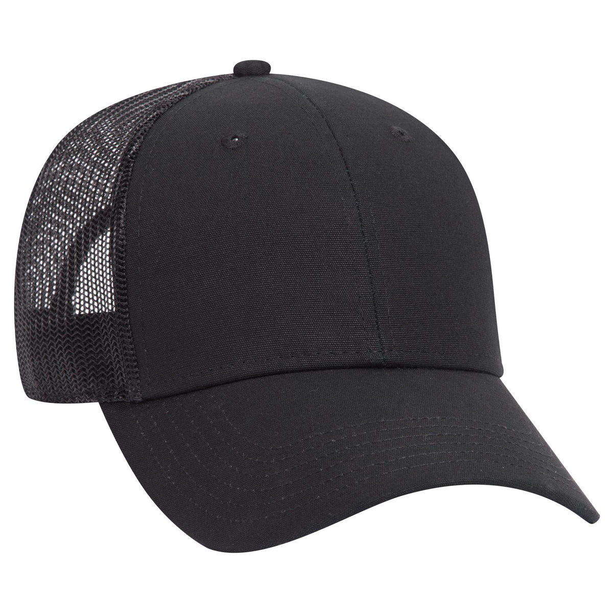 Right View of 003 - Black OTTO CAP 6 Panel Low Profile Mesh Back Trucker Hat