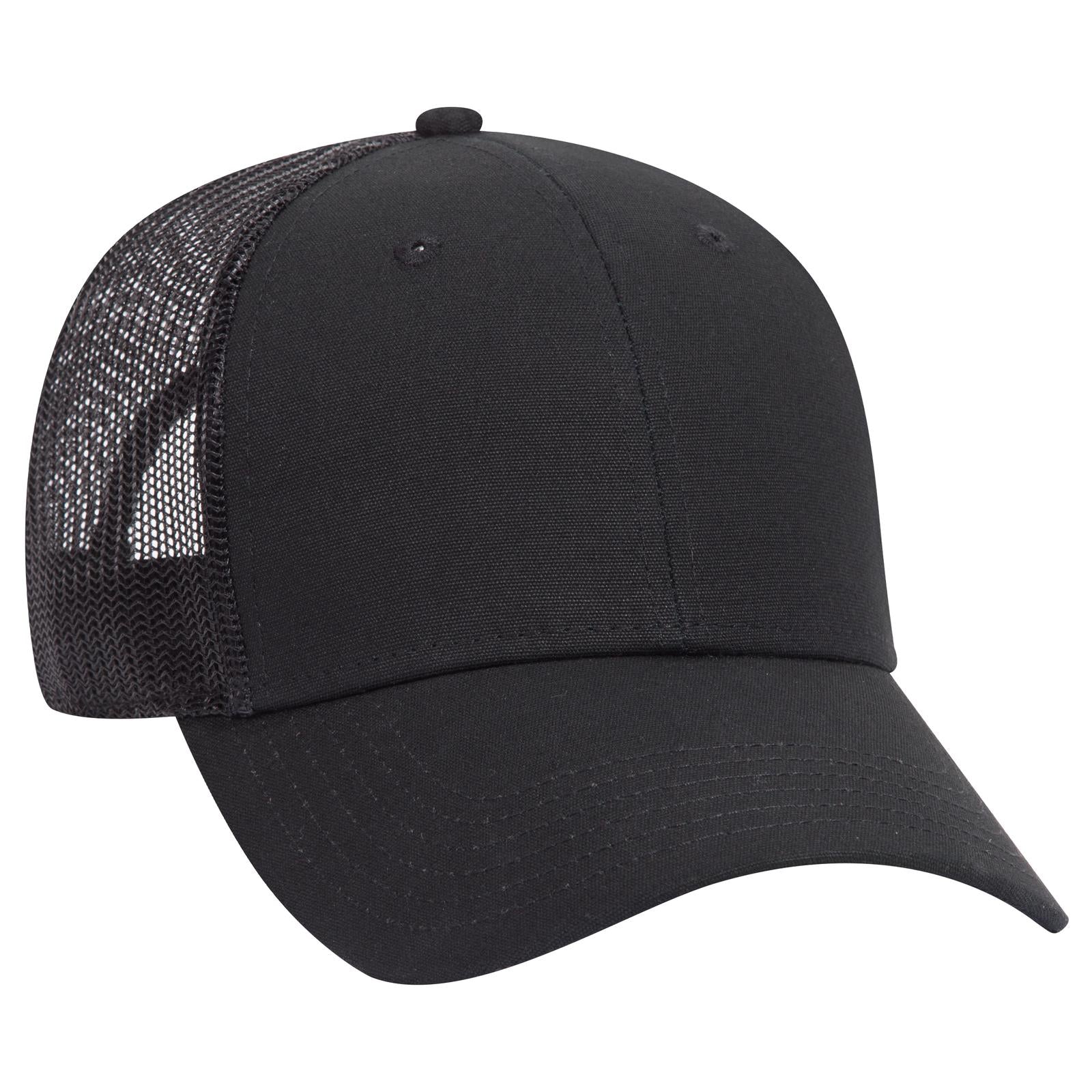 Front View of 003 - Black OTTO CAP 6 Panel Low Profile Mesh Back Trucker Hat