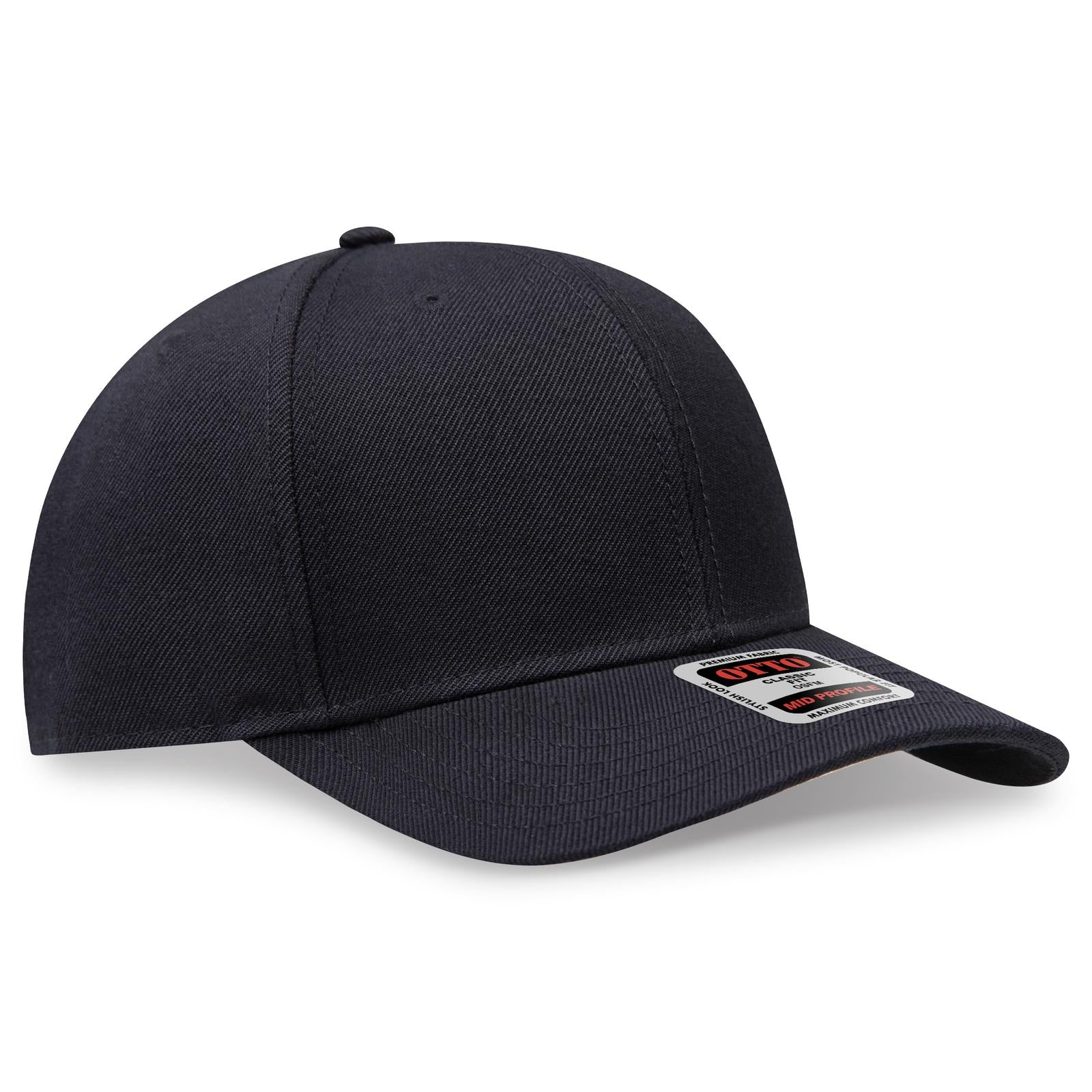 Front View of 003 - Black OTTO CAP 6 Panel Mid Profile Baseball Cap