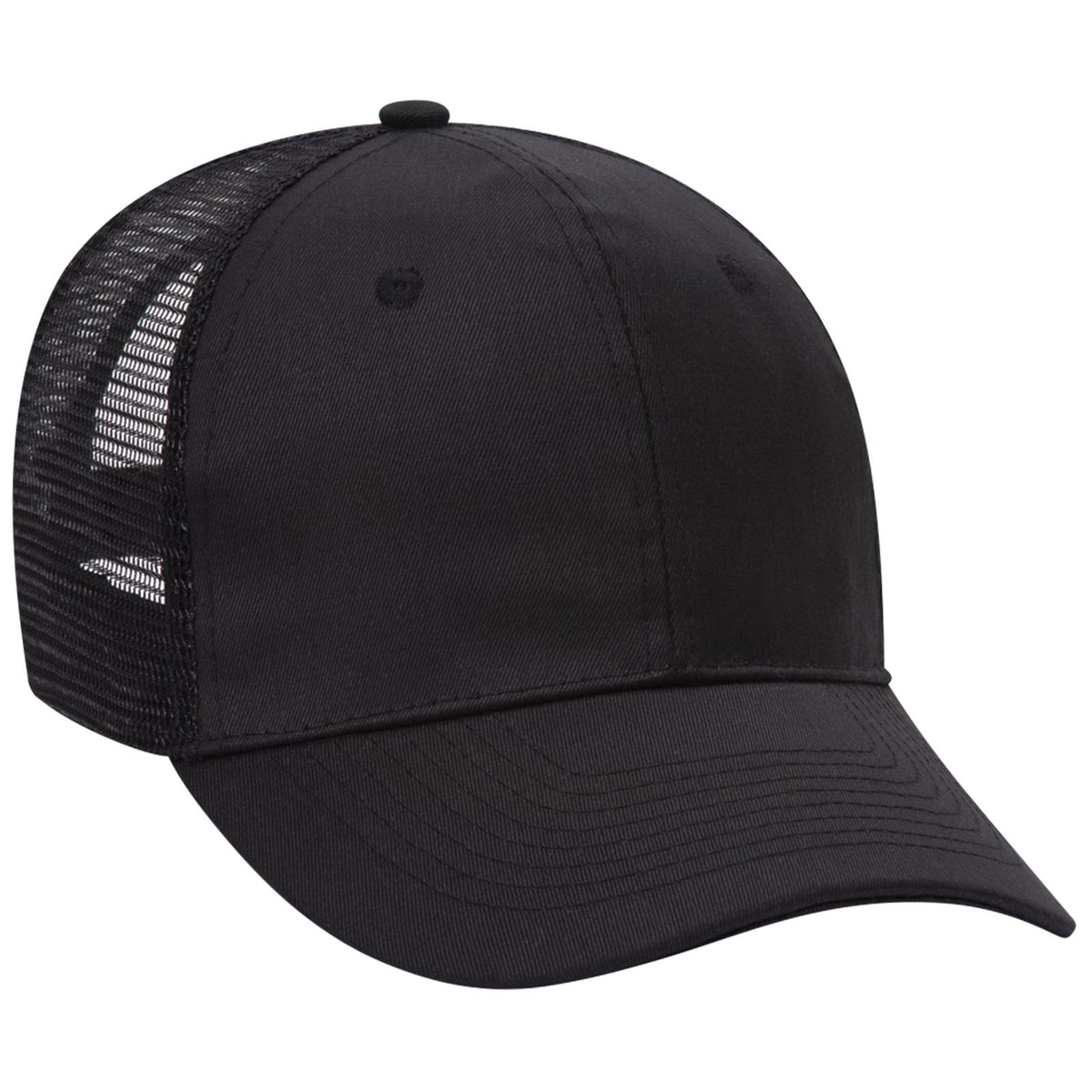 Right View of 003 - Black OTTO CAP 6 Panel Mid Profile Mesh Back Trucker Hat