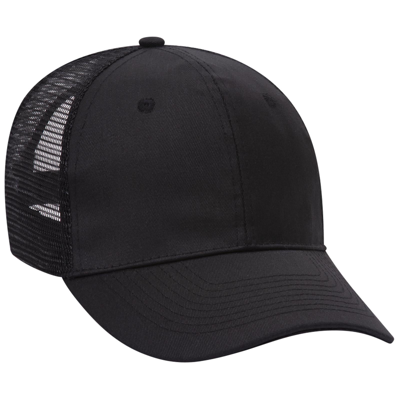 Front View of 003 - Black OTTO CAP 6 Panel Mid Profile Mesh Back Trucker Hat