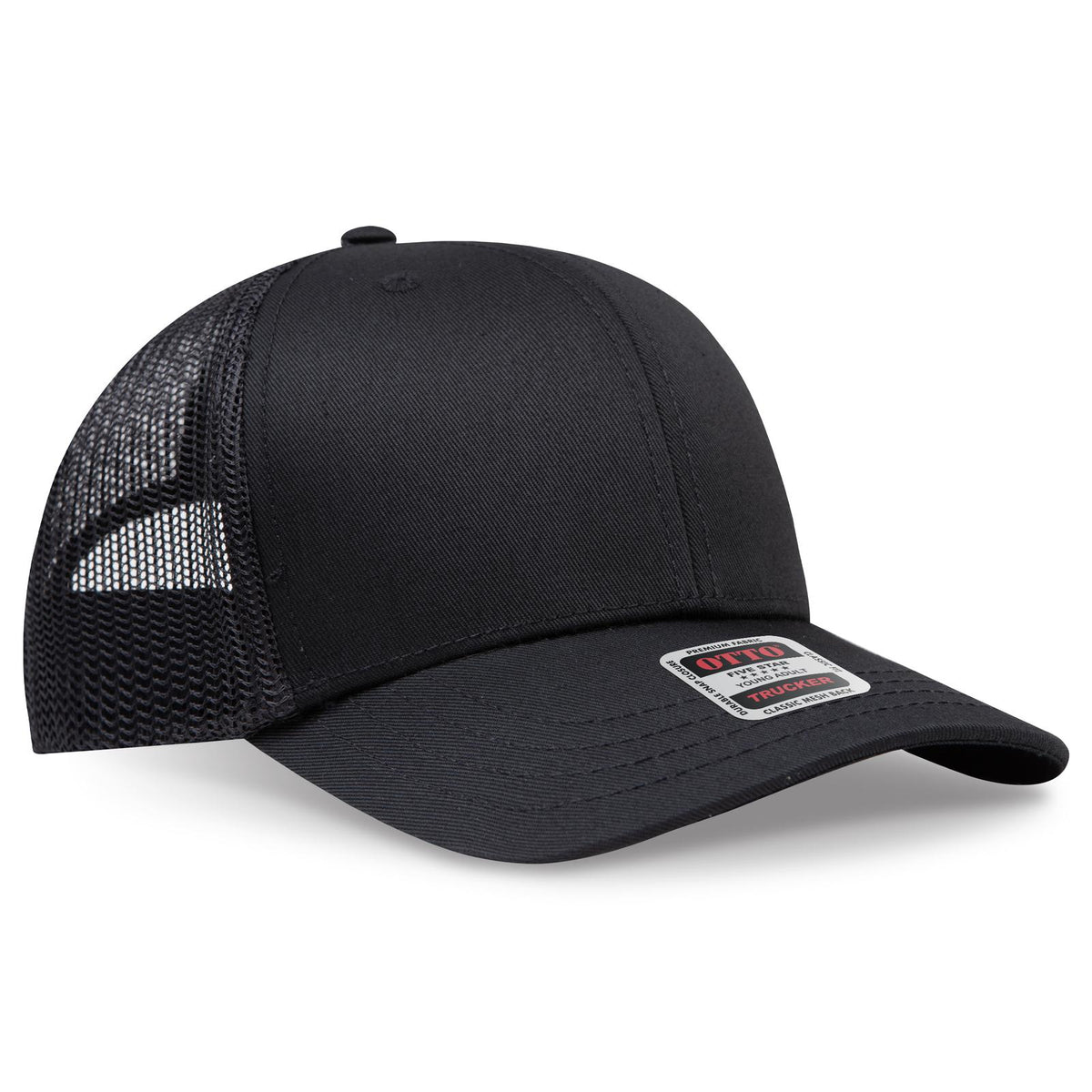 Right View of 003 - Black OTTO CAP 6 Panel Mid Profile Mesh Back Trucker Hat