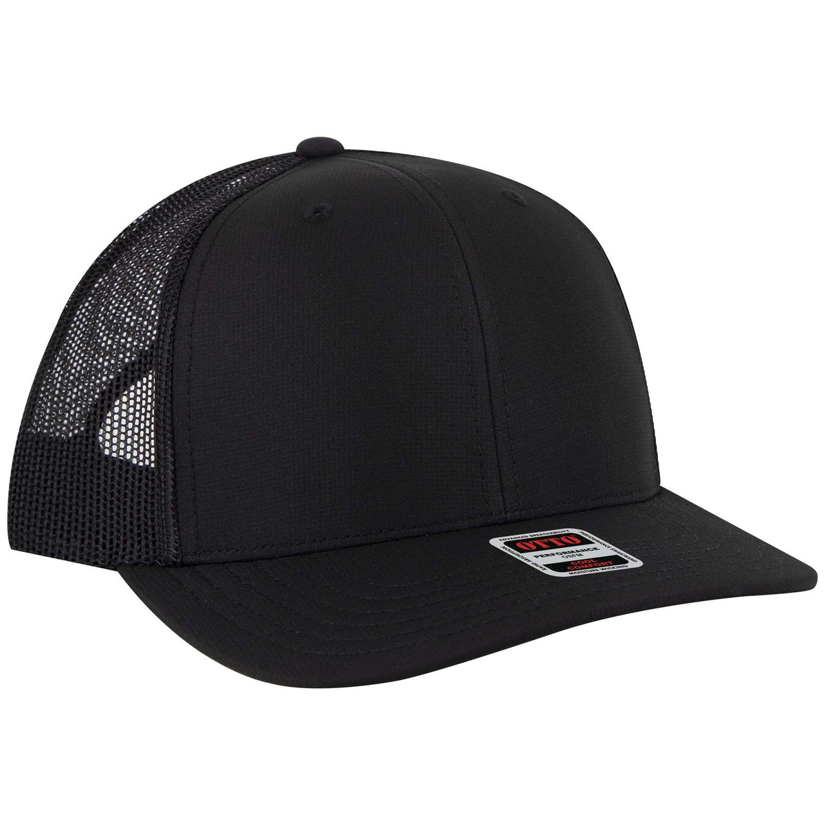 Right View of 003 - Black OTTO CAP 6 Panel Mid Profile Mesh Back Trucker Hat