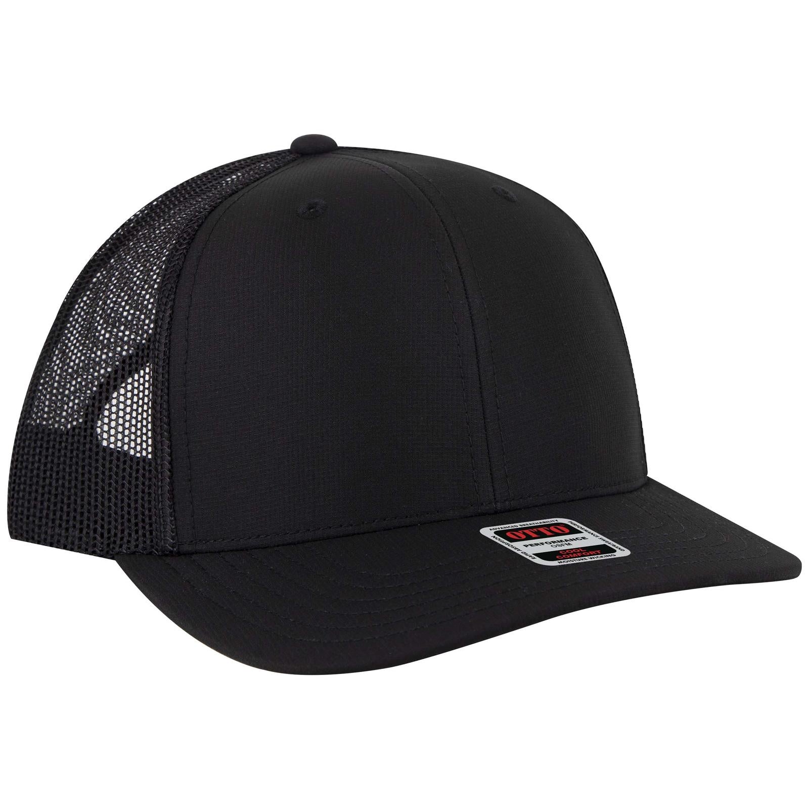 Right View of 003 - Black OTTO CAP 6 Panel Mid Profile Mesh Back Trucker Hat