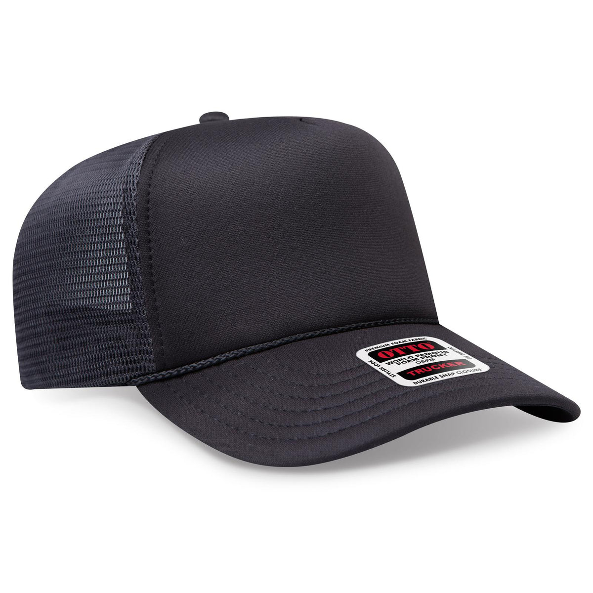 Right View of 003 - Black OTTO CAP "OTTO COMFY FIT" 5 Panel High Crown Mesh Back Trucker Hat