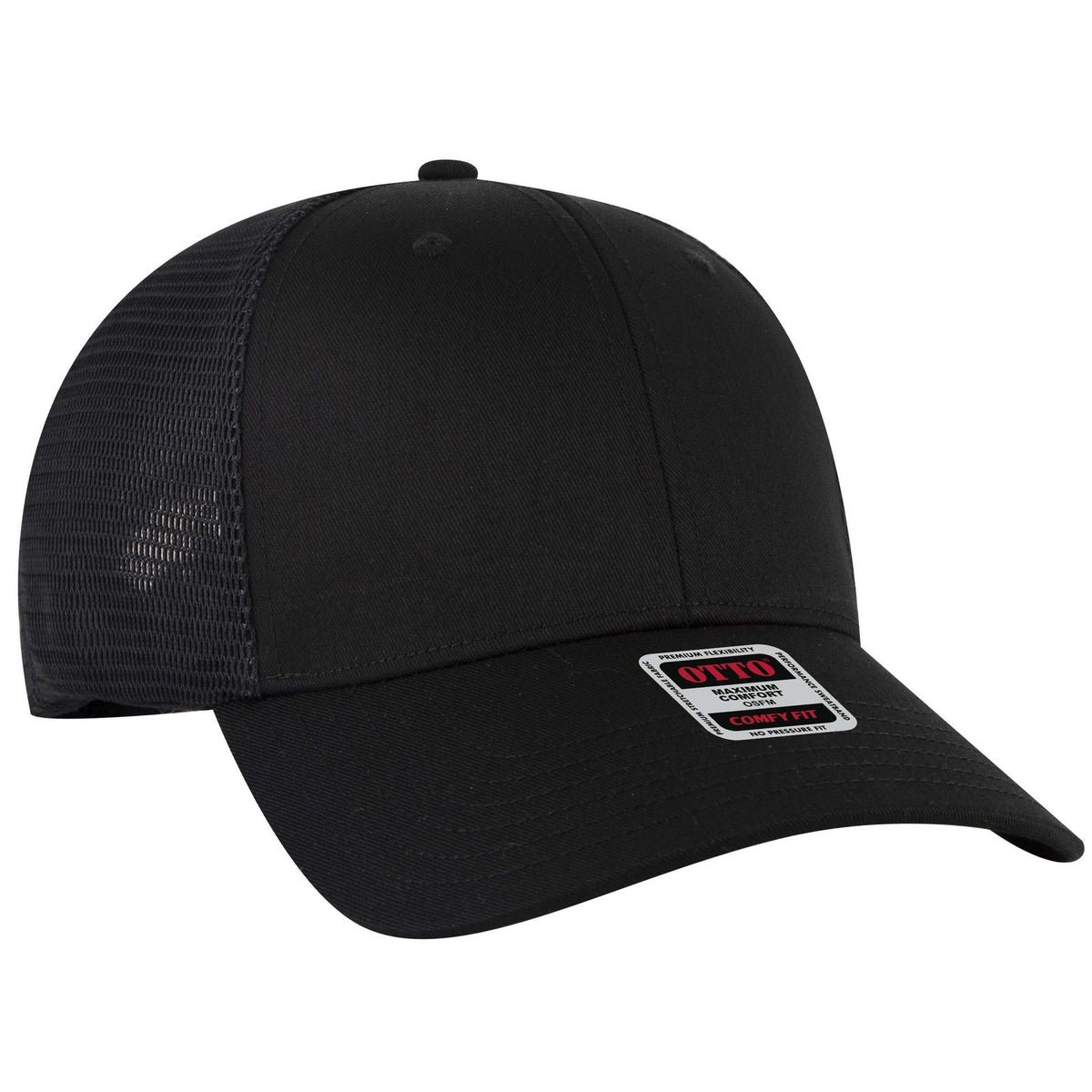 Right View of 003 - Black OTTO CAP "OTTO COMFY FIT" 6 Panel Low Profile Mesh Back Trucker Hat