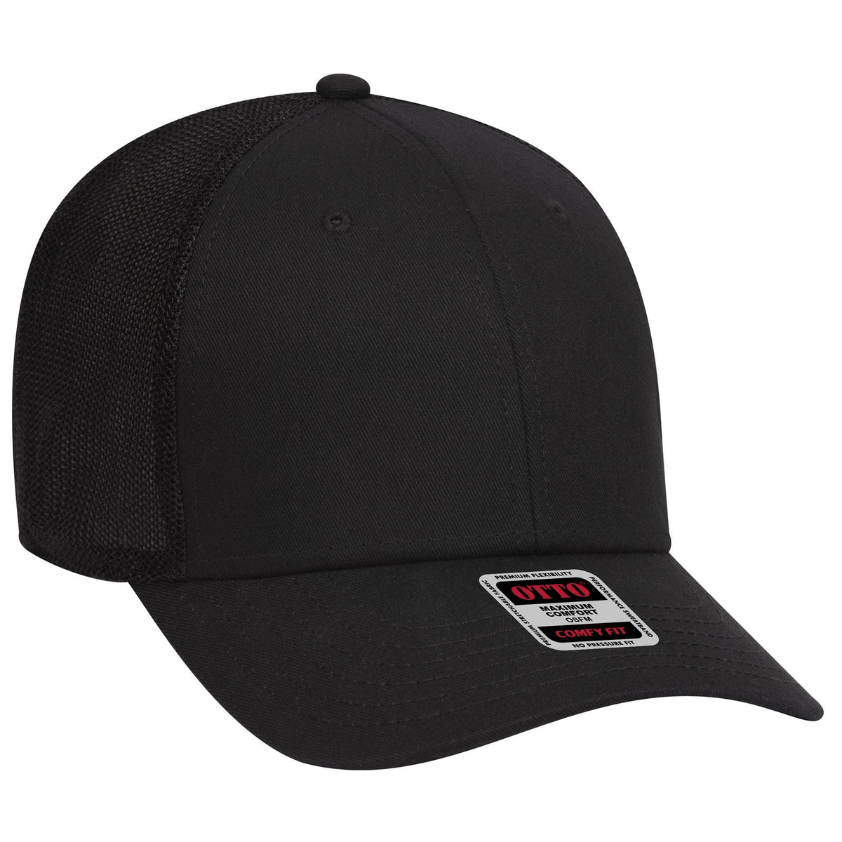 Right View of 003 - Black OTTO CAP "OTTO COMFY FIT" 6 Panel Low Profile Mesh Back Trucker Hat