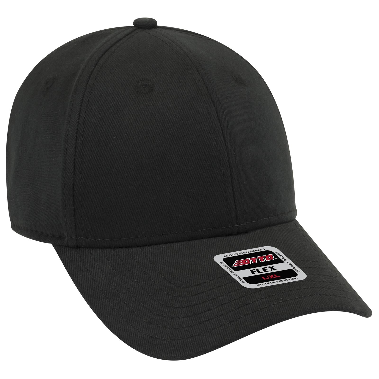 Front View of 003 - Black OTTO CAP "OTTO FLEX" Fitted 6 Panel Low Profile Baseball Cap