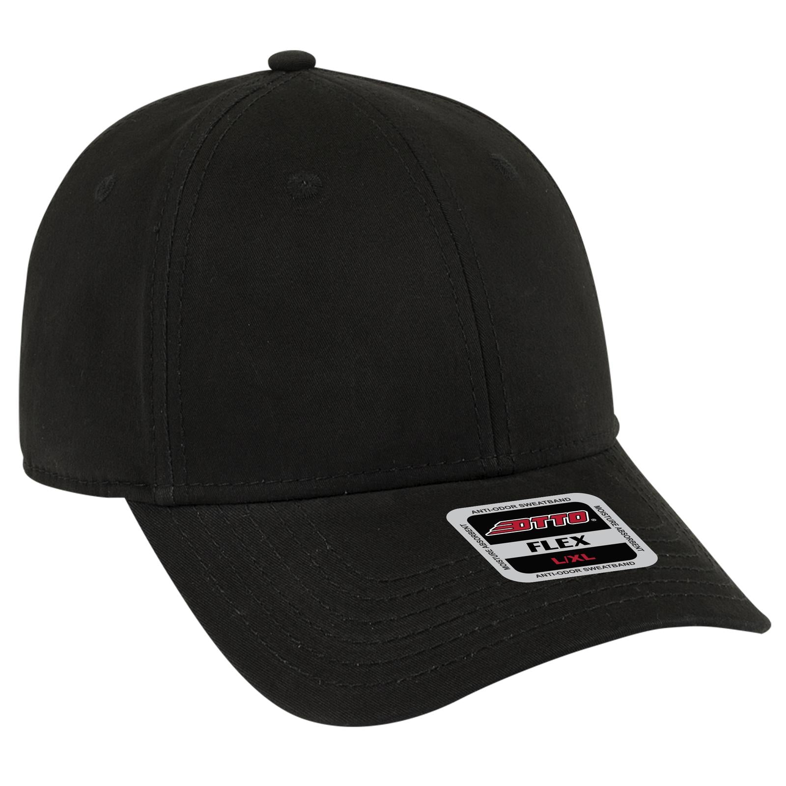 Front View of 003 - Black OTTO CAP "OTTO FLEX" Fitted 6 Panel Low Profile Baseball Cap
