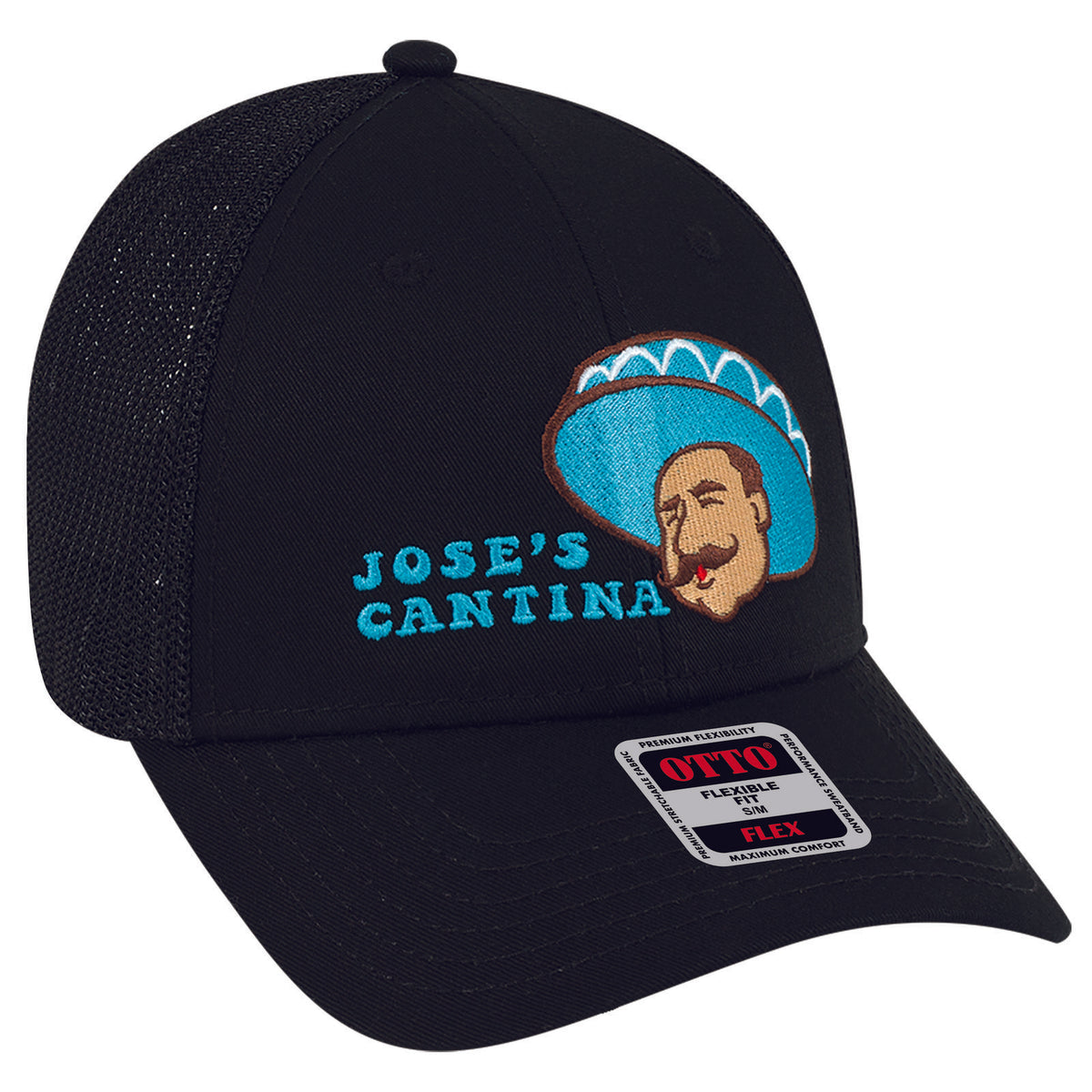 Right View of 003 - Black OTTO CAP "OTTO FLEX" Fitted 6 Panel Low Profile Mesh Back Trucker Hat