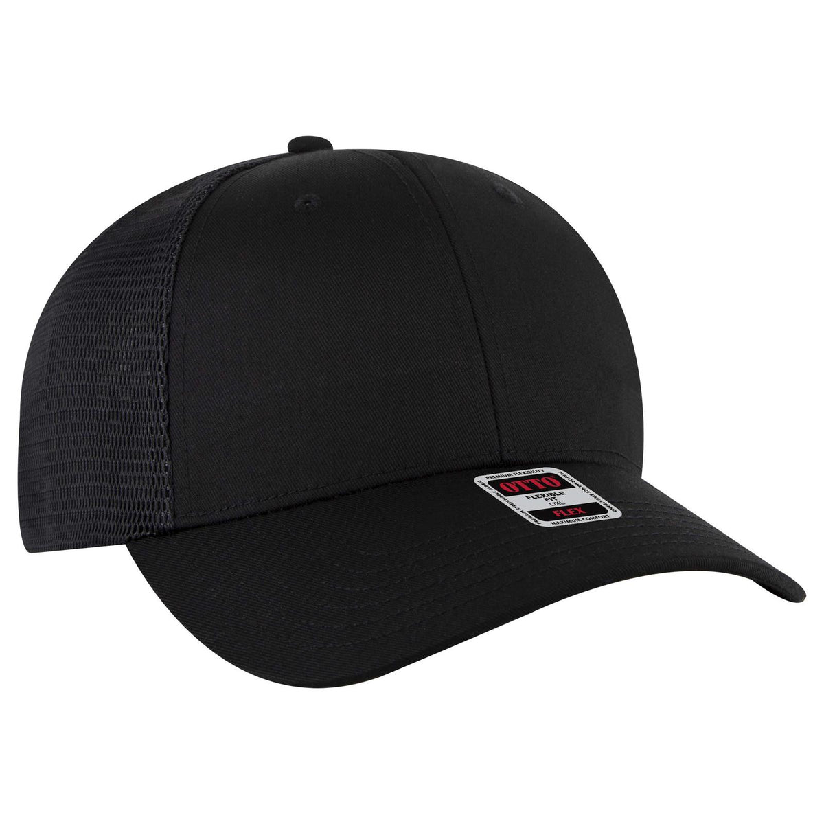 Right View of 003 - Black OTTO CAP "OTTO FLEX" Fitted 6 Panel Low Profile Mesh Back Trucker Hat