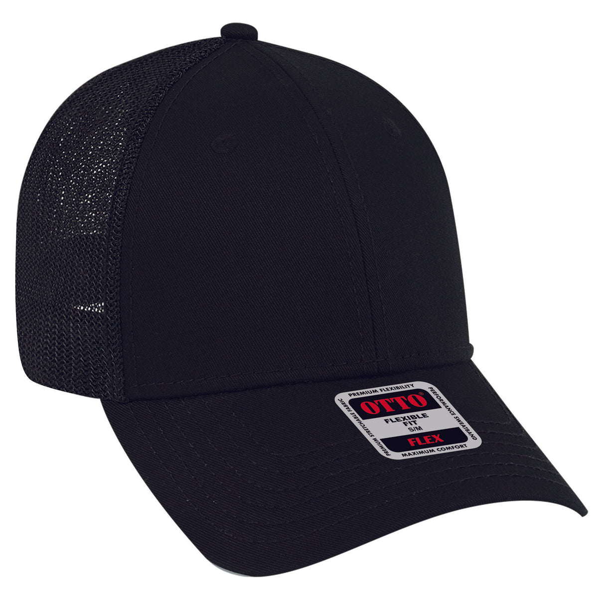 Right View of 003 - Black OTTO CAP "OTTO FLEX" Fitted 6 Panel Low Profile Mesh Back Trucker Hat