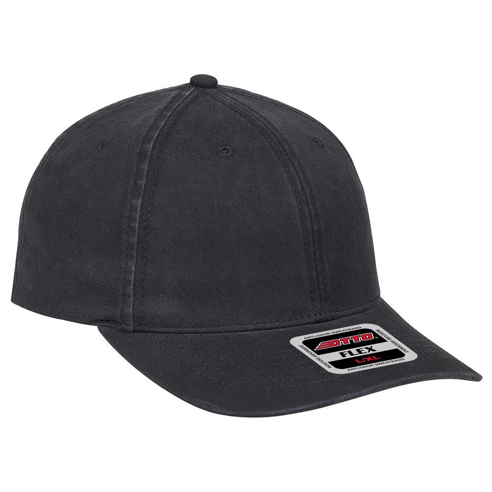 Rear View of 003 - Black OTTO CAP "OTTO FLEX" Fitted 6 Panel Slim Fit Low Profile Baseball Cap
