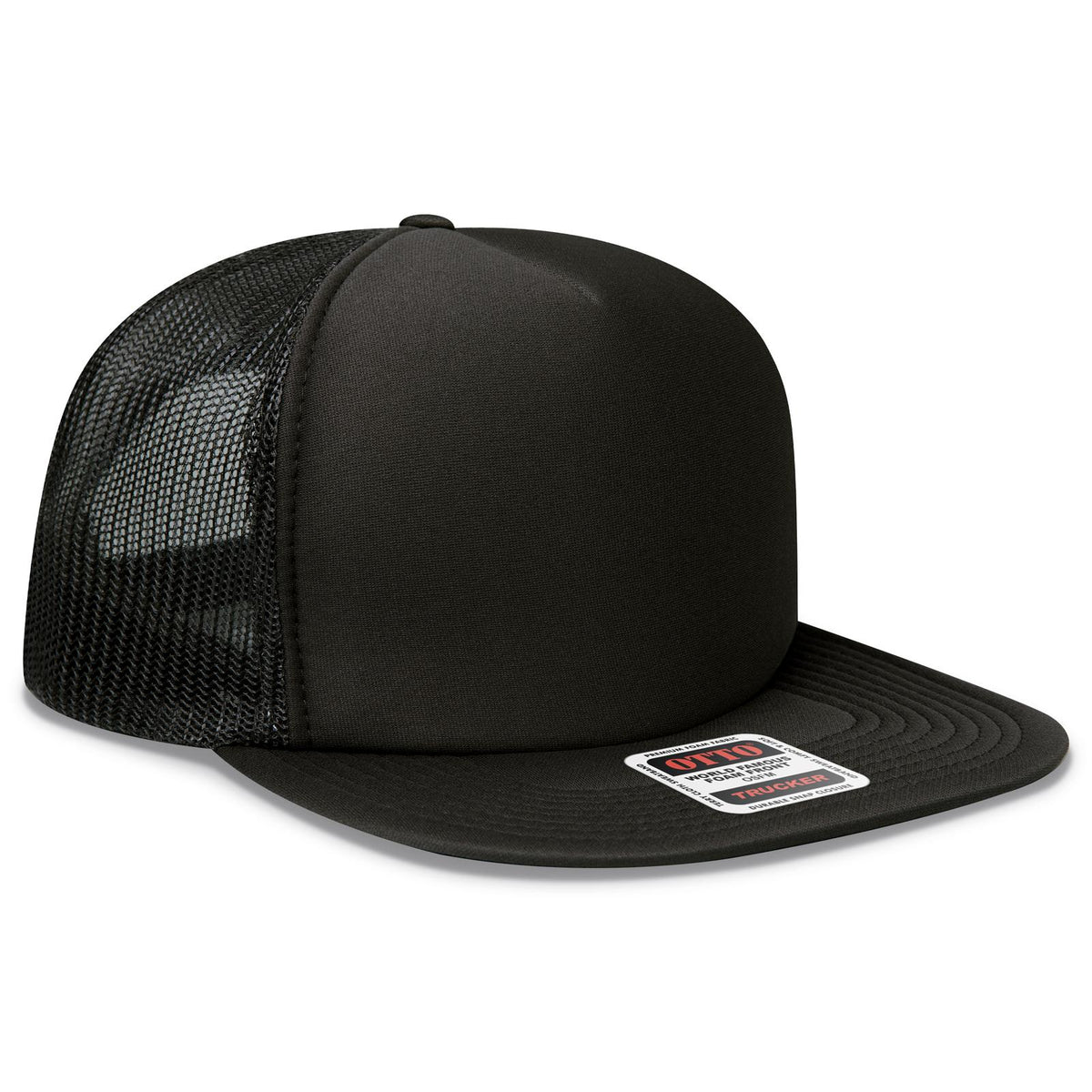 Right View of 003 - Black OTTO CAP "OTTO SNAP" 5 Panel High Crown Mesh Back Trucker Snapback Hat