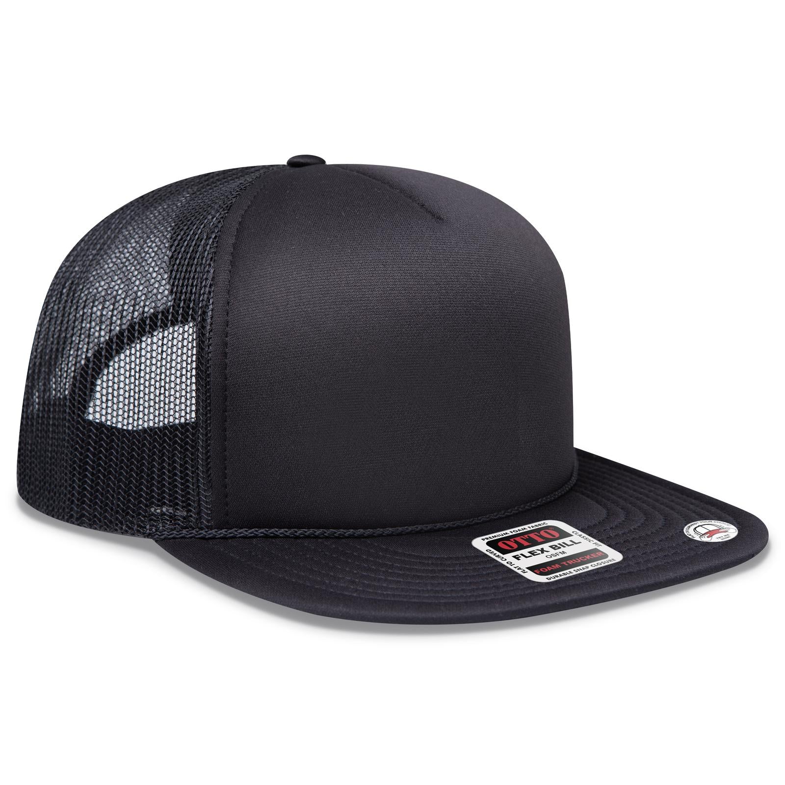 Right View of 003 - Black OTTO CAP "OTTO SNAP" 5 Panel Pro Style Mesh Back Trucker Snapback Hat
