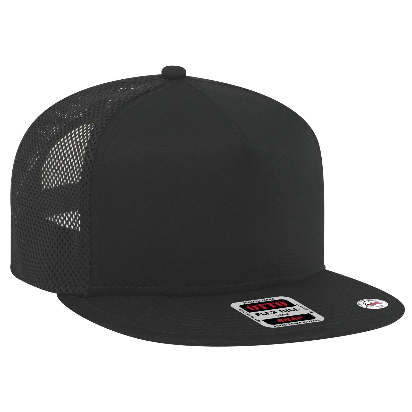 Front View of 003 - Black OTTO CAP "OTTO SNAP" 5 Panel Pro Style Mesh Back Trucker Snapback Hat