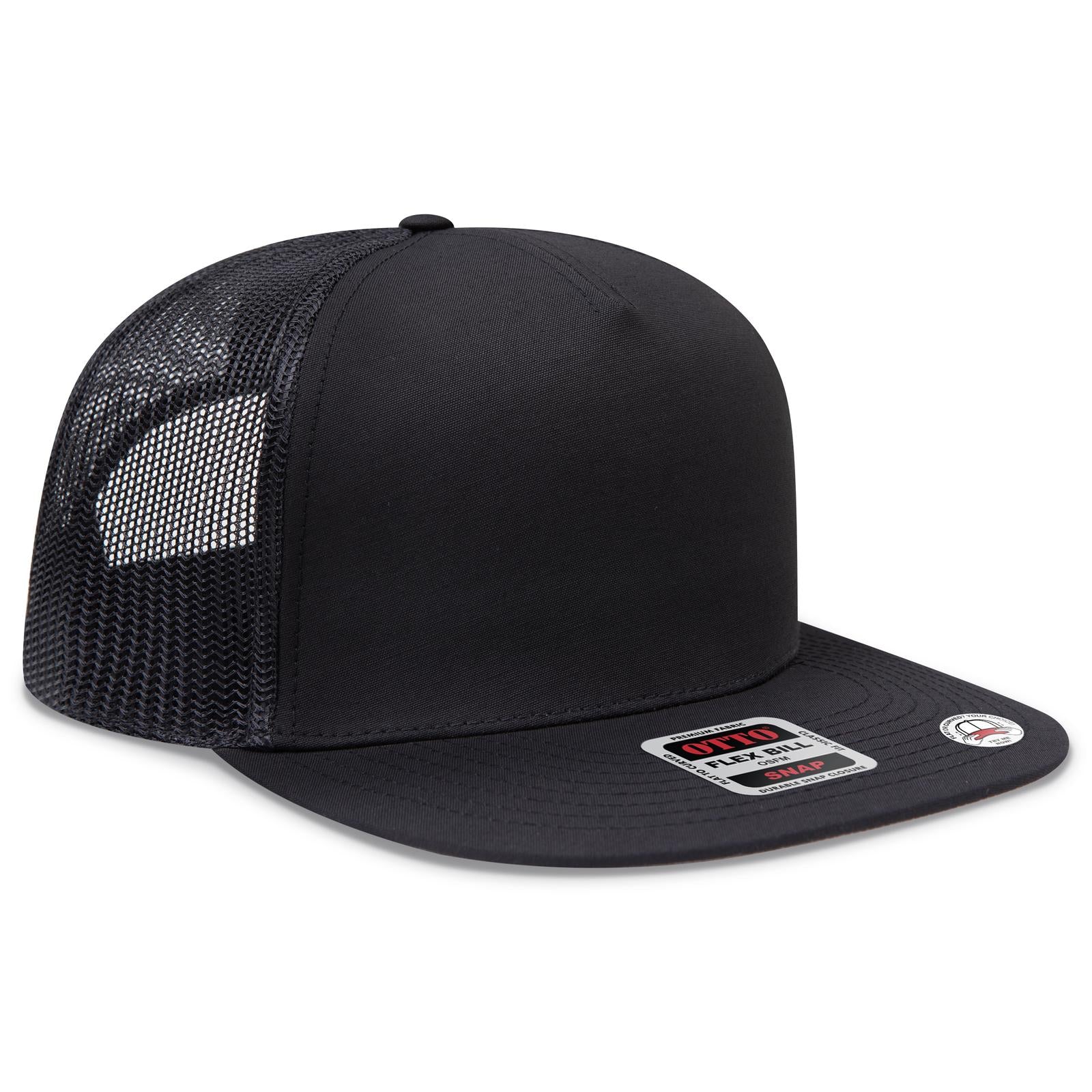 Right View of 003 - Black OTTO CAP "OTTO SNAP" 5 Panel Pro Style Mesh Back Trucker Snapback Hat