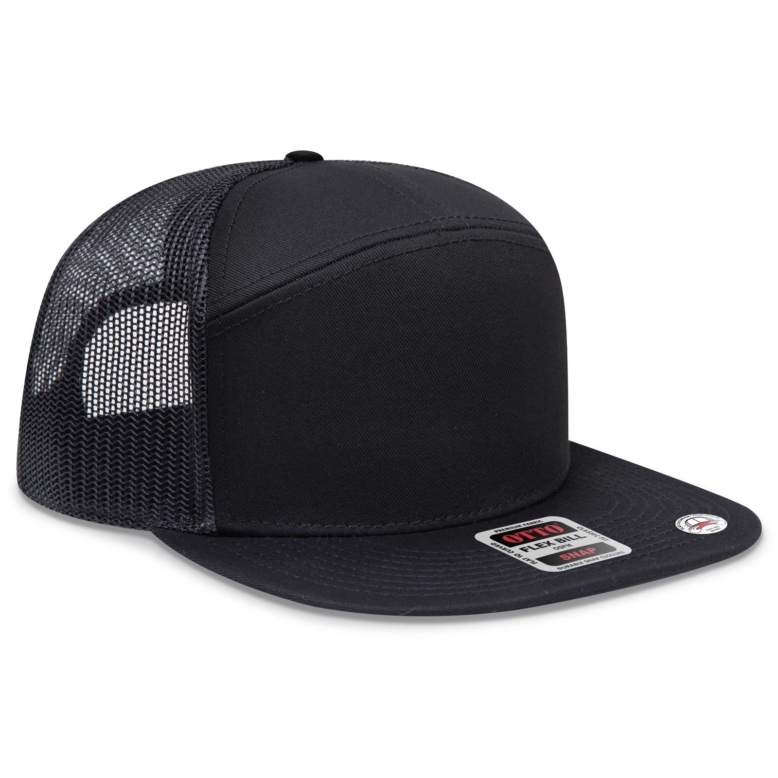 Right View of 003 - Black OTTO CAP "OTTO SNAP" 7 Panel Pro Style Mesh Back Trucker Snapback Hat
