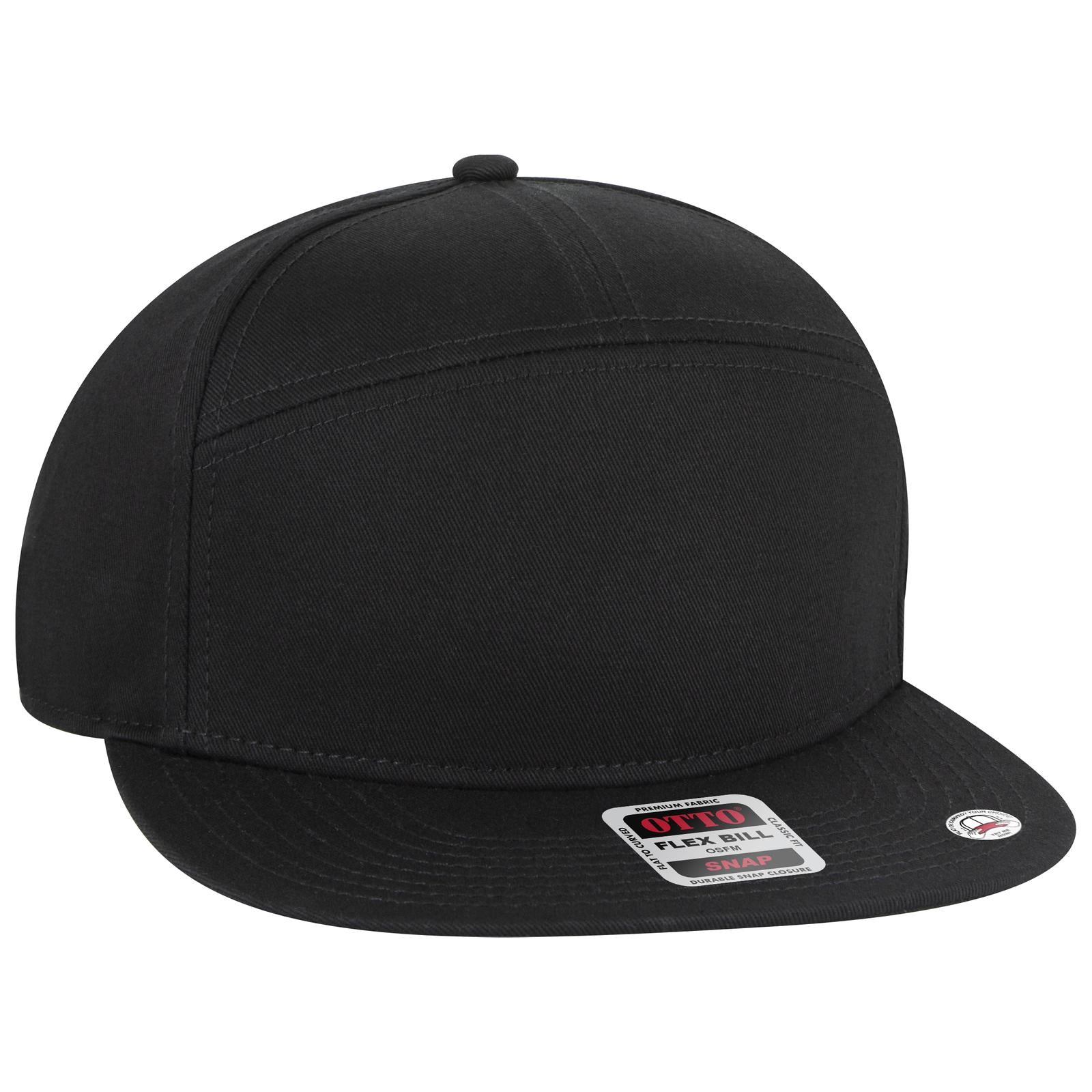 Front View of 003 - Black OTTO CAP "OTTO SNAP" 7 Panel Pro Style Snapback Hat