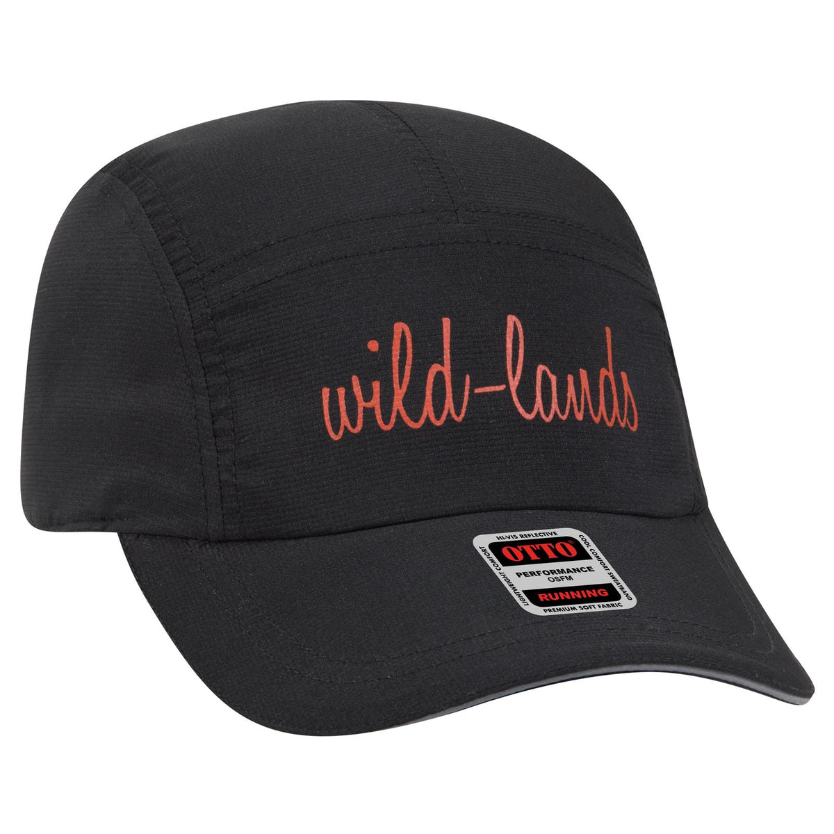 Right View of 003 - Black OTTO CAP Reflective 5 Panel Running Cap