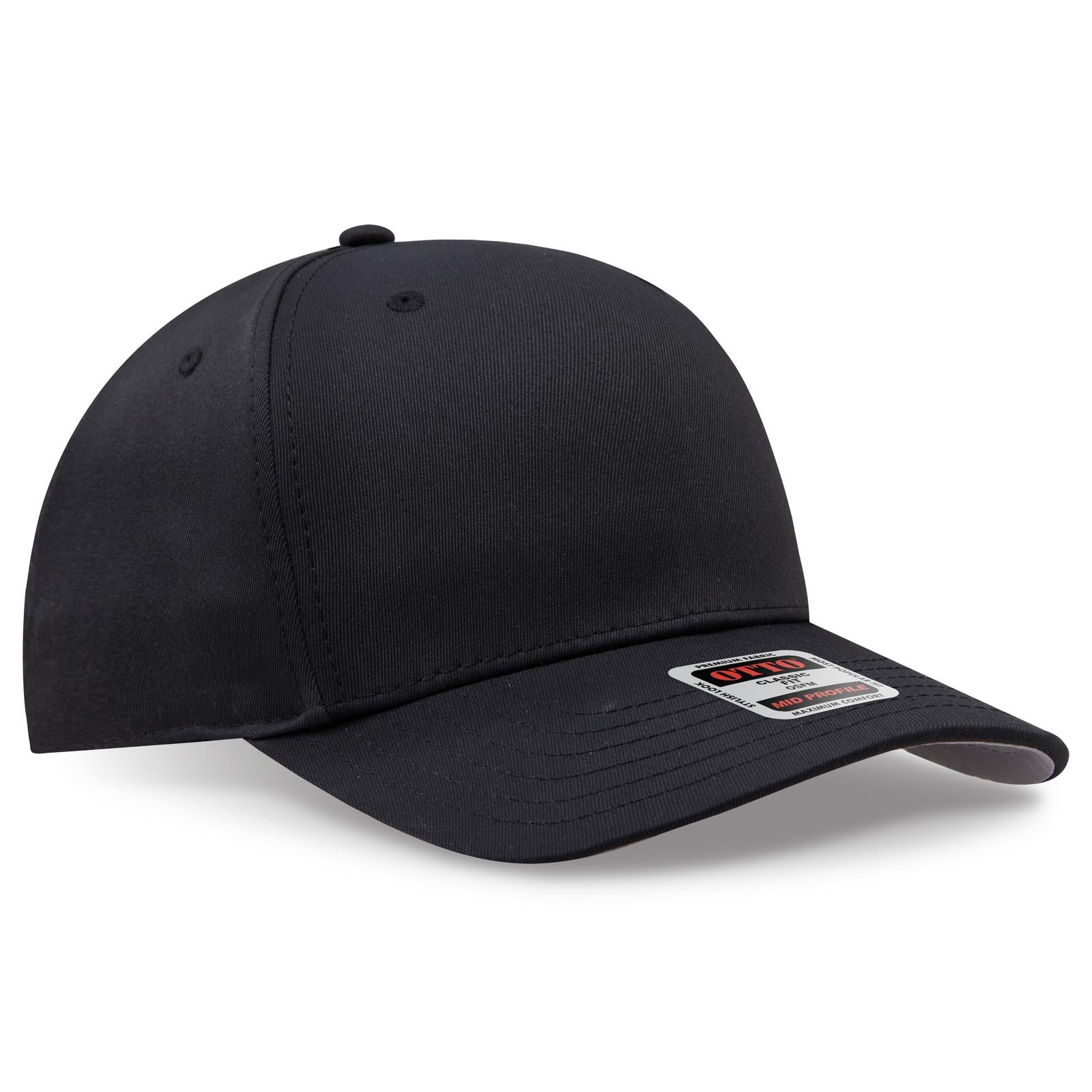 Front View of 003 - Black OTTO CAP Seamless 6 Panel Mid Profile Baseball Cap