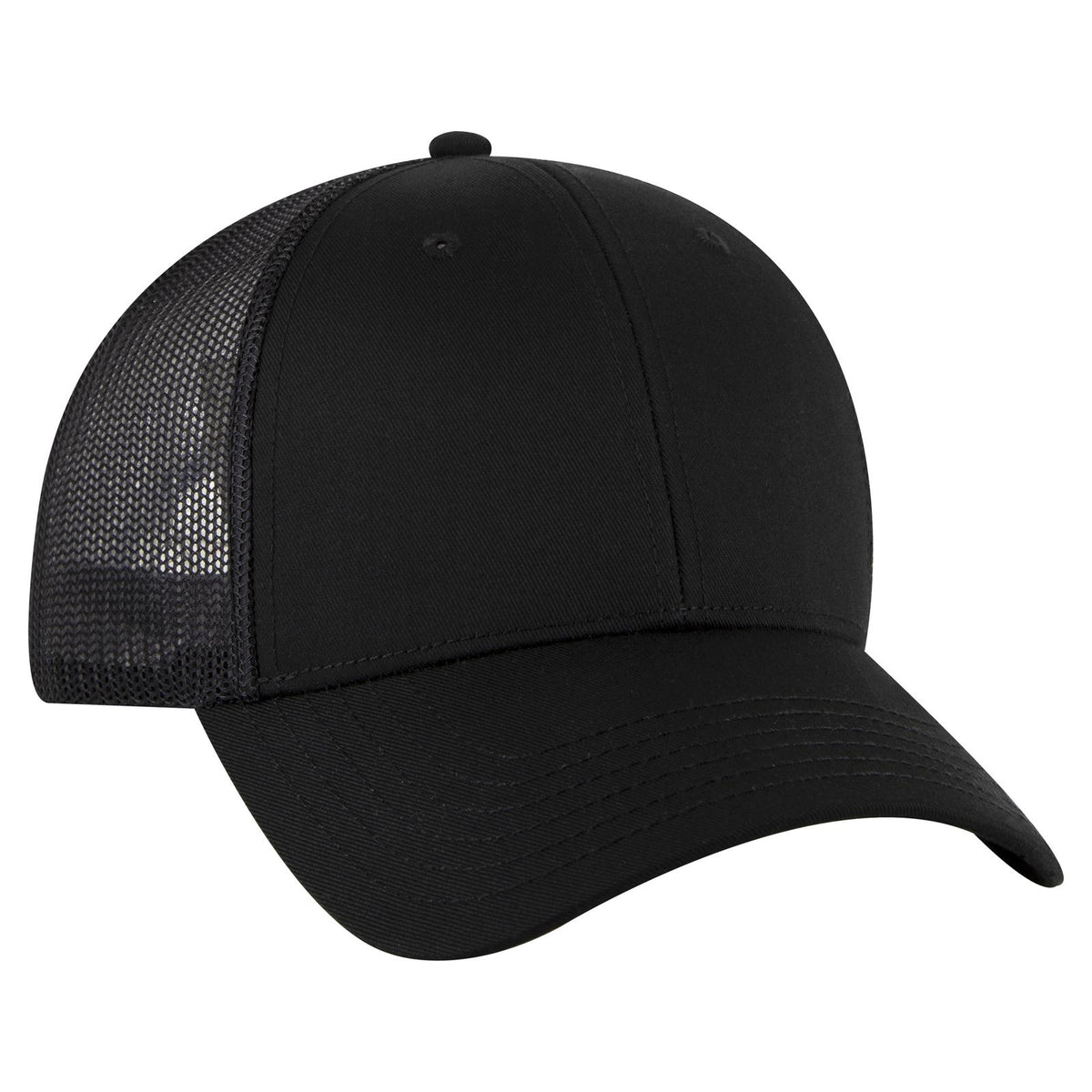 Right View of 003A - Black OTTO CAP 6 Panel Low Profile Mesh Back Trucker Hat