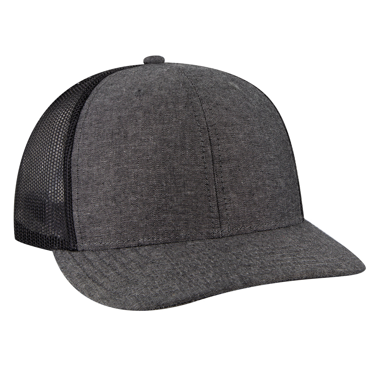 Right View of 003A - Black OTTO CAP 6 Panel Mid Profile Mesh Back Trucker Hat