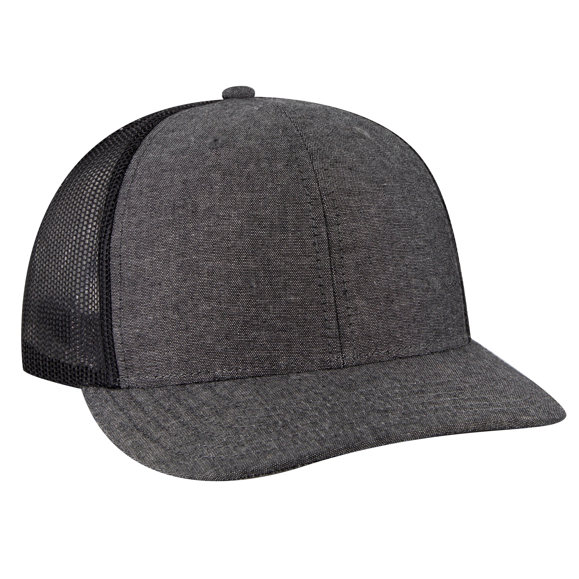 Front View of 003A - Black OTTO CAP 6 Panel Mid Profile Mesh Back Trucker Hat