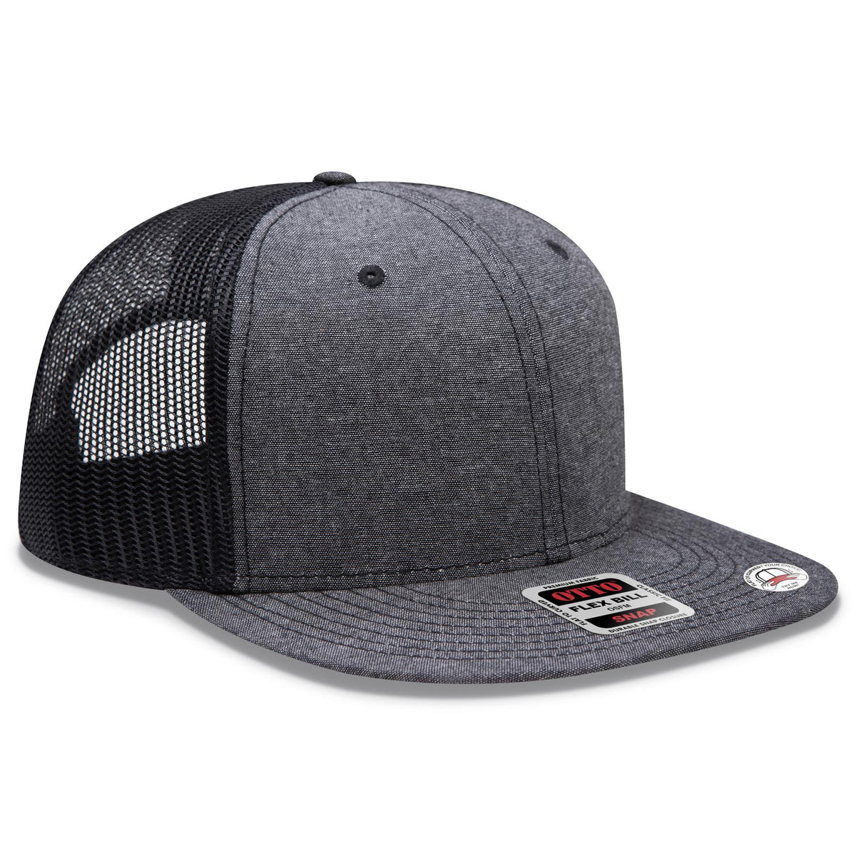 Right View of 003A - Black OTTO CAP "OTTO SNAP" 6 Panel Pro Style Mesh Back Trucker Snapback Hat
