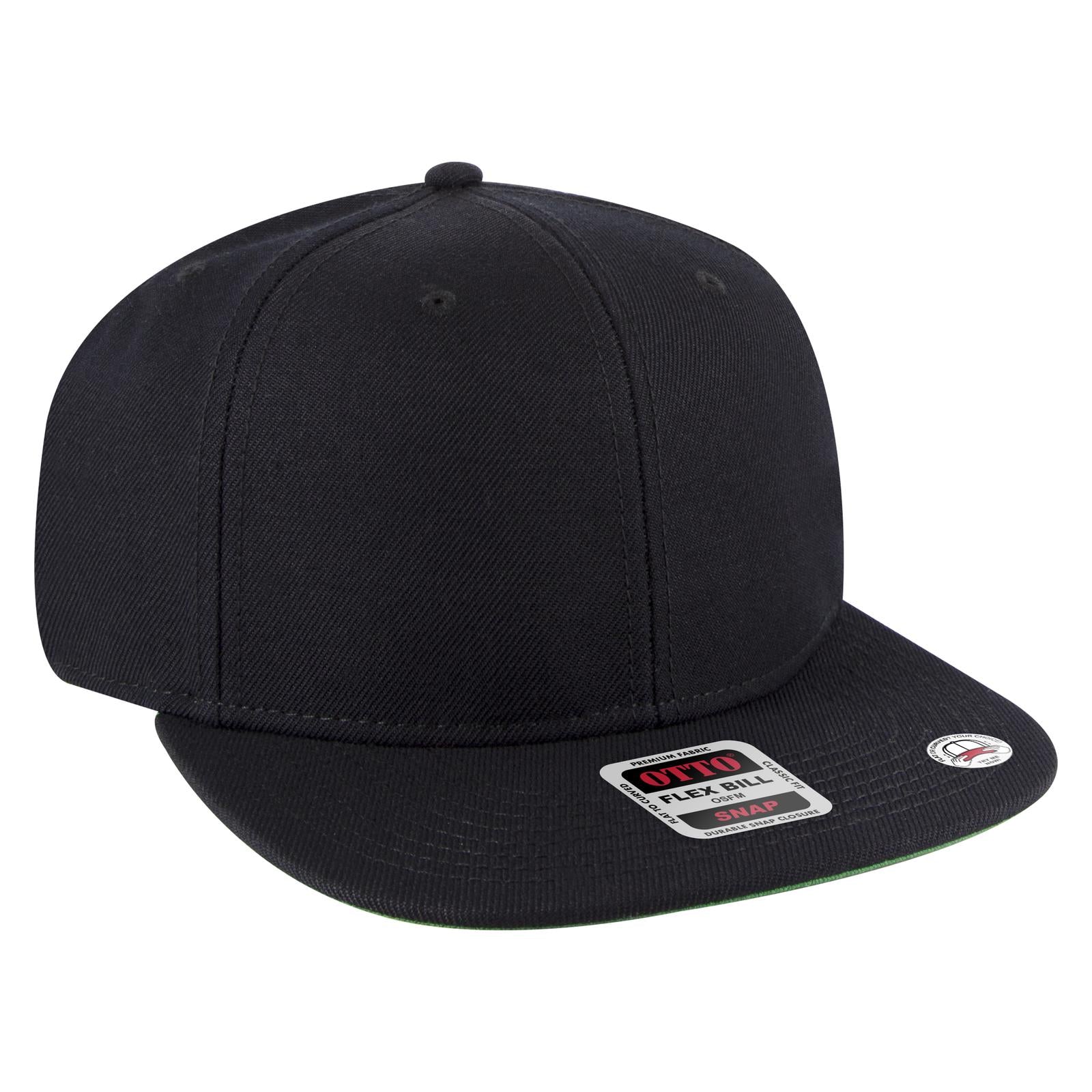 Front View of 003A - Black OTTO CAP "OTTO SNAP" 6 Panel Pro Style Snapback Hat