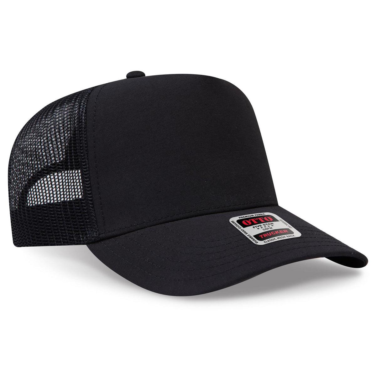Right View of 003B - Black OTTO CAP 5 Panel Mid Profile Mesh Back Trucker Hat