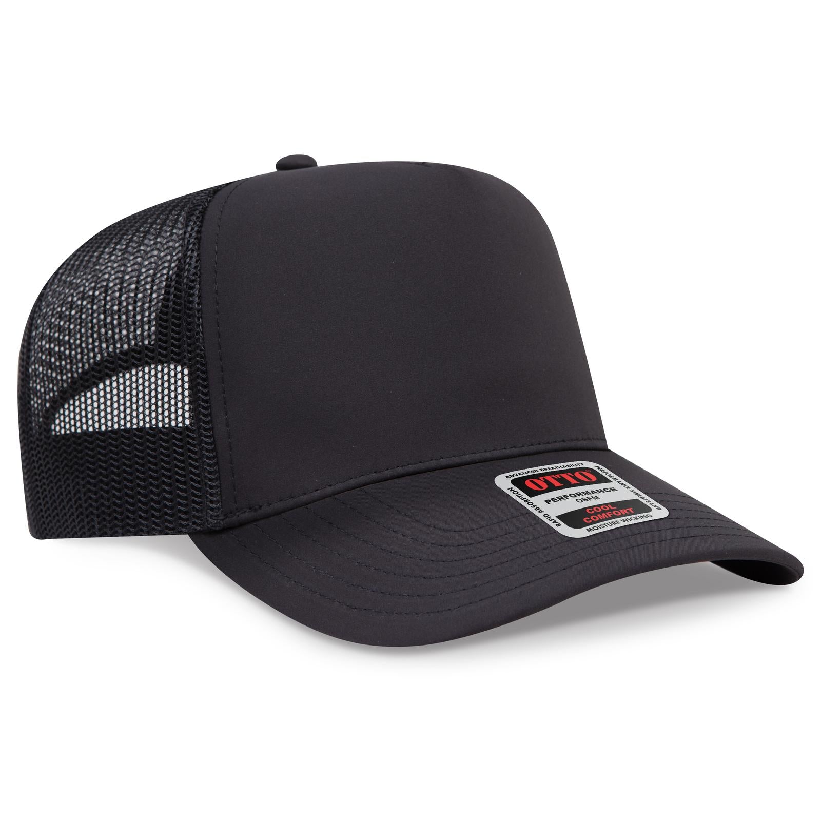 Right View of 003B - Black OTTO CAP 5 Panel Mid Profile Mesh Back Trucker Hat