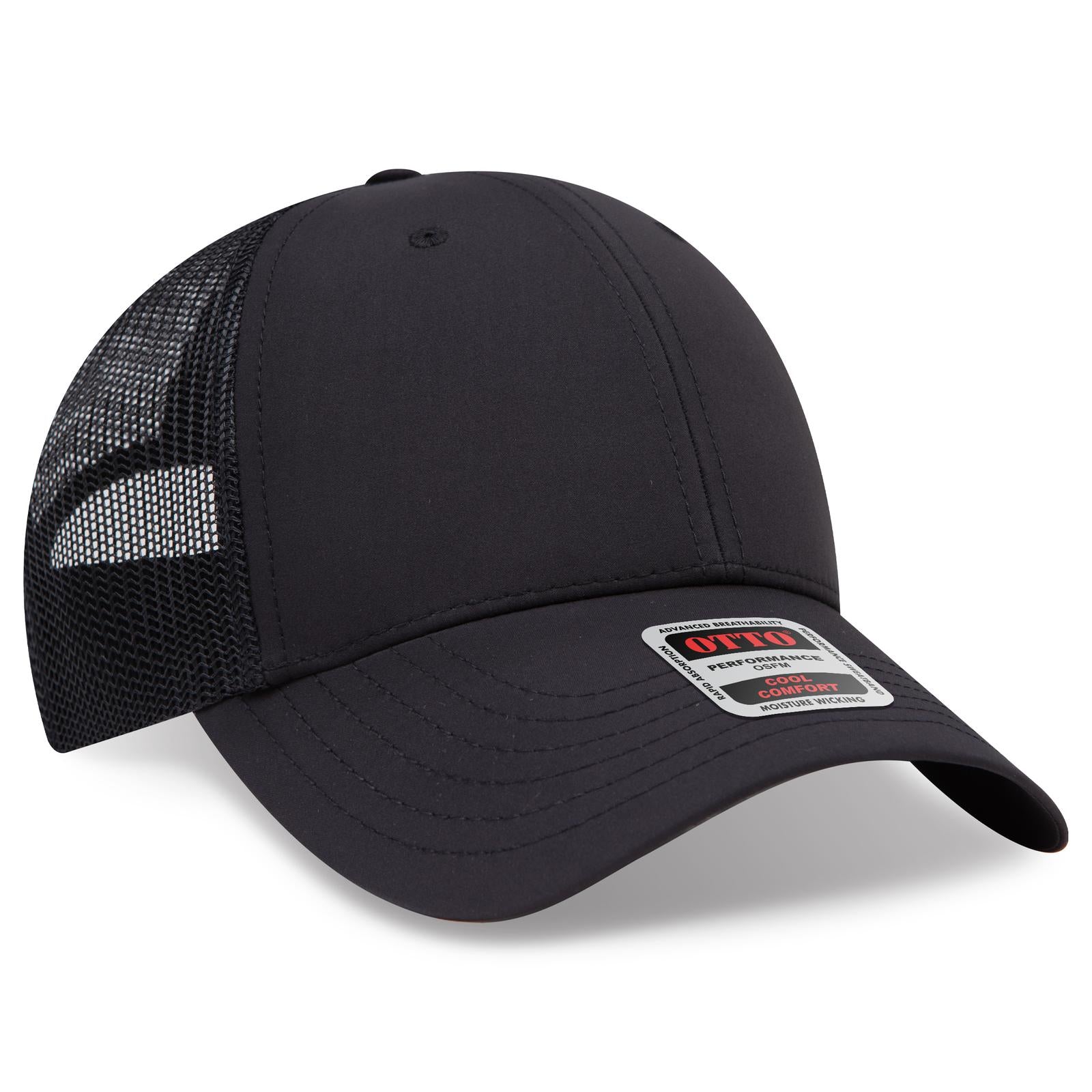 Right View of 003B - Black OTTO CAP 6 Panel Low Profile Mesh Back Trucker Hat