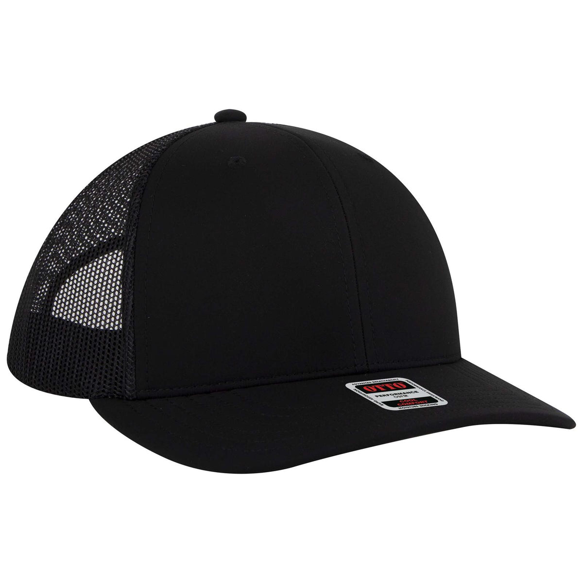 Right View of 003B - Black OTTO CAP 6 Panel Mid Profile Mesh Back Trucker Hat